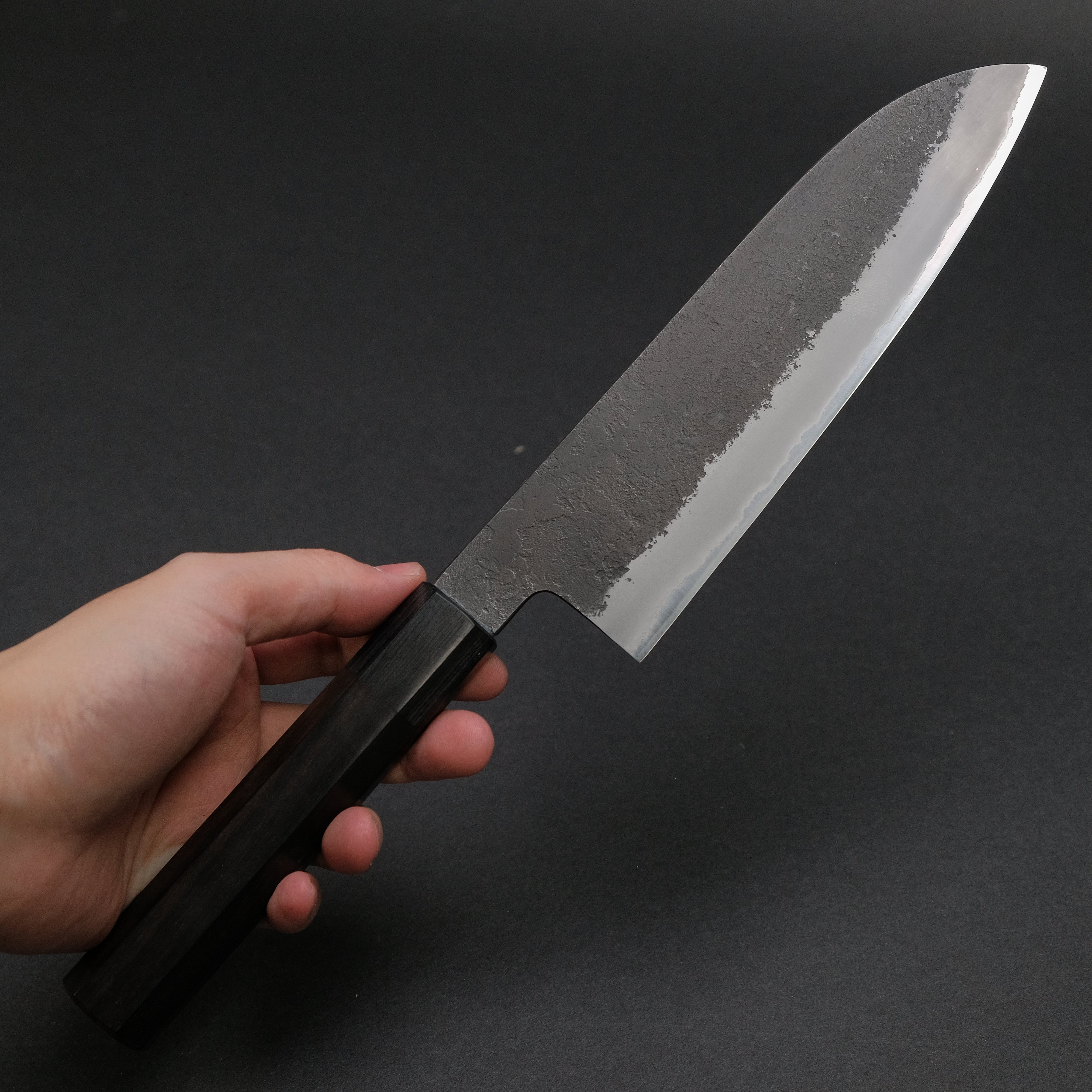 Premium Mutsumi Blue Super Kurouchi Nashiji Santoku Knife 180mm - Handcrafted Japanese Chef Knife with Ebony Wood Handle - Perfect for Slicing, Dicing & Chopping Vegetables, Meat & Fish