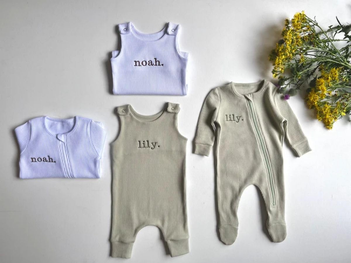 Personalized Baby Zip Bodysuits with Name or Initials - Embroidered All-Season White Sage Jacket for Newborns & Infants | Perfect for Gifts, Photo Shoots & Everyday Wear