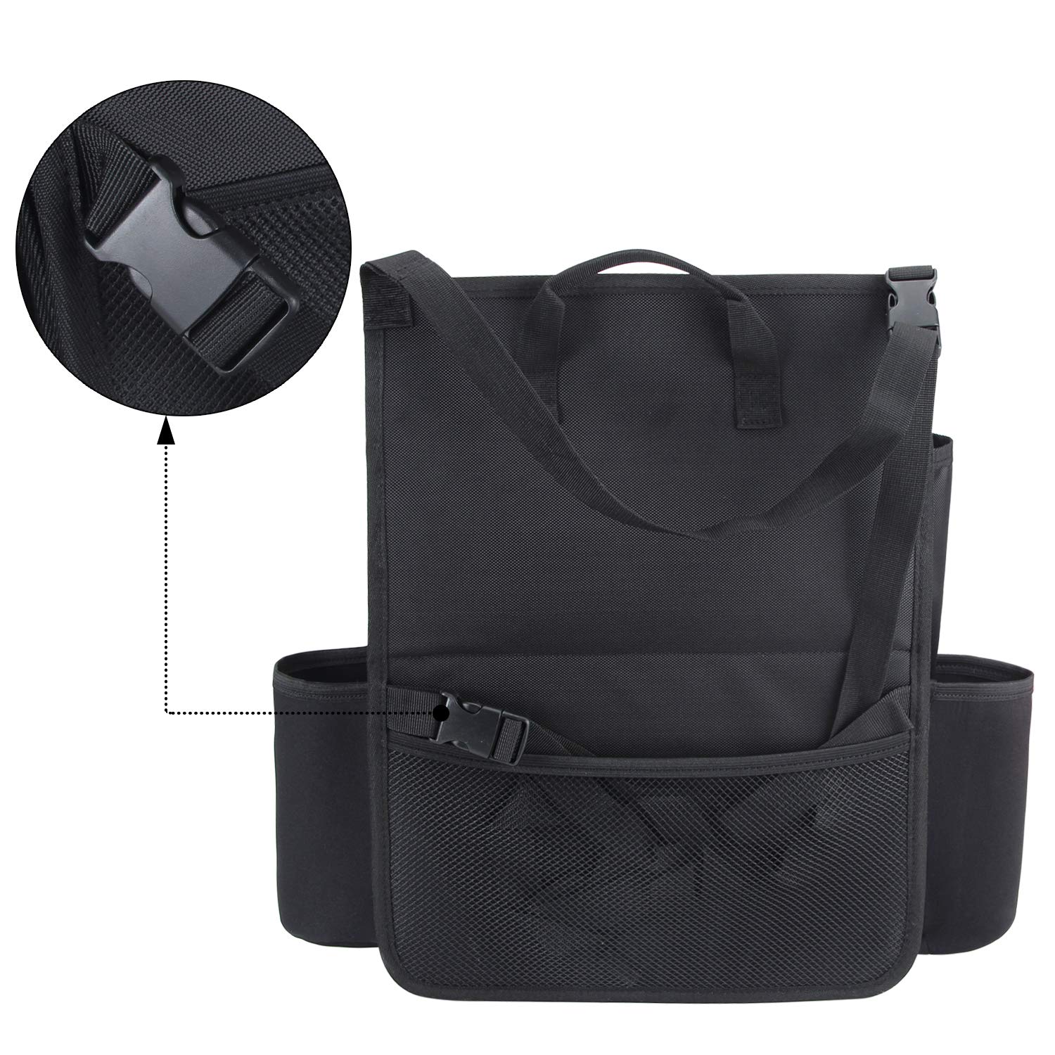 LUXJA Premium Car Front Seat Organizer with Laptop & Tablet Storage Pockets - Adjustable Back Straps for Secure Fit - Black - Perfect for Road Trips, Commuting & Work Travel Accessories