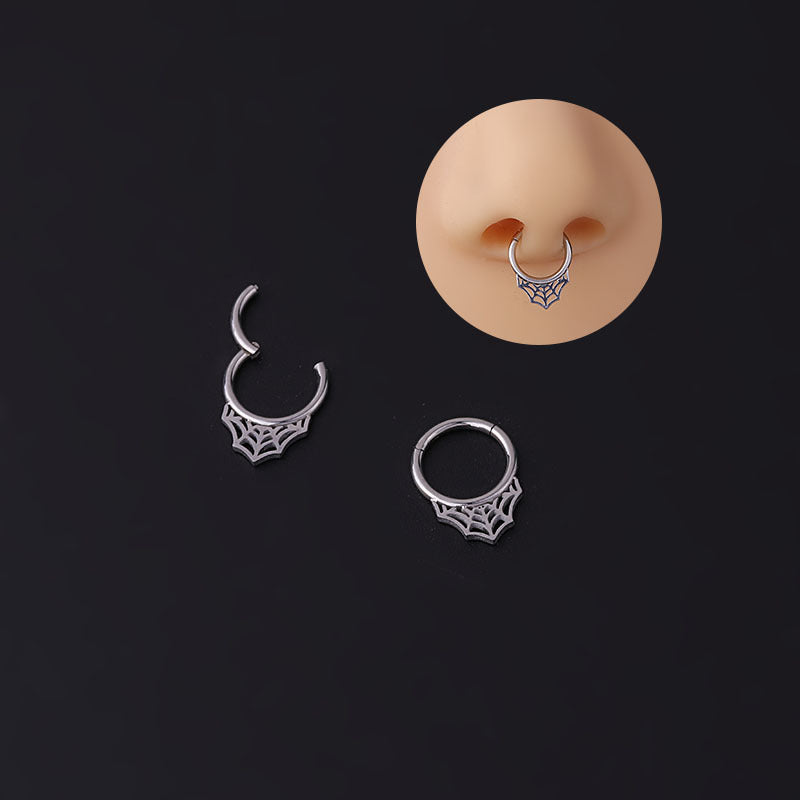 16G Spider Web Septum Ring - Indian Nose Ring for Women & Men | HSPJ693 | Gothic Jewelry for Body Piercing & Festival Fashion