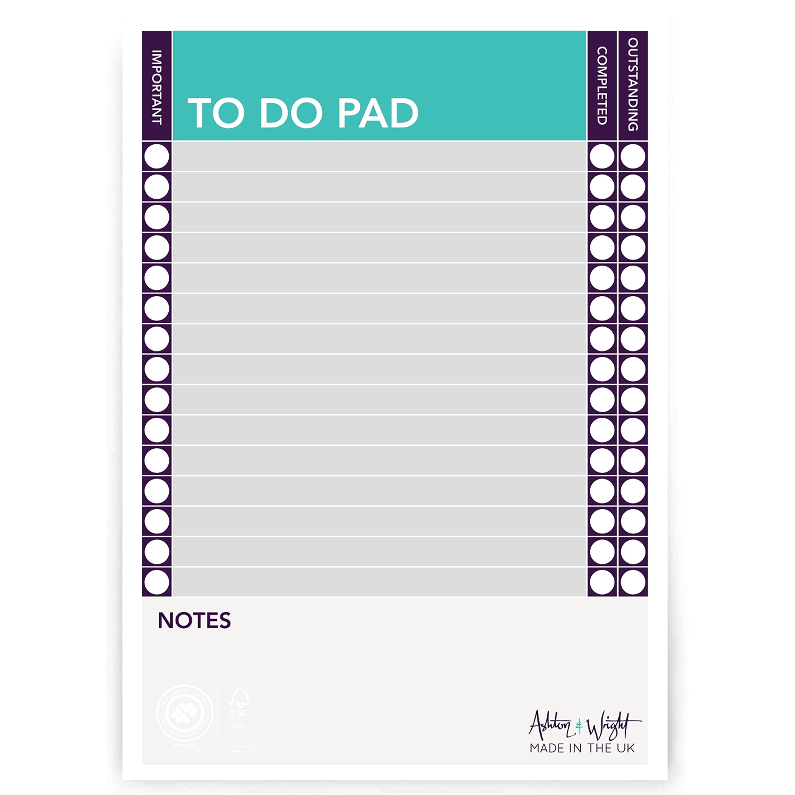 Ashton & Wright A5 To-Do Pad - 60 Sheet Daily Planner & Desk Organizer - 80gsm Premium Paper - Made in UK - Perfect for Office, Home & School Productivity