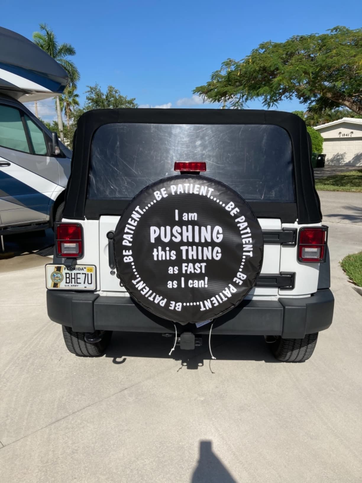 Be Patient I'm Pushing Spare Tire Wheel Cover for RV, Camper, Truck & SUV - Universal Fit for All Spare Tire Sizes (See Drop Down Menu) - Durable & Weatherproof Spare Tire Cover for Road Trips & Outdoor Adventures