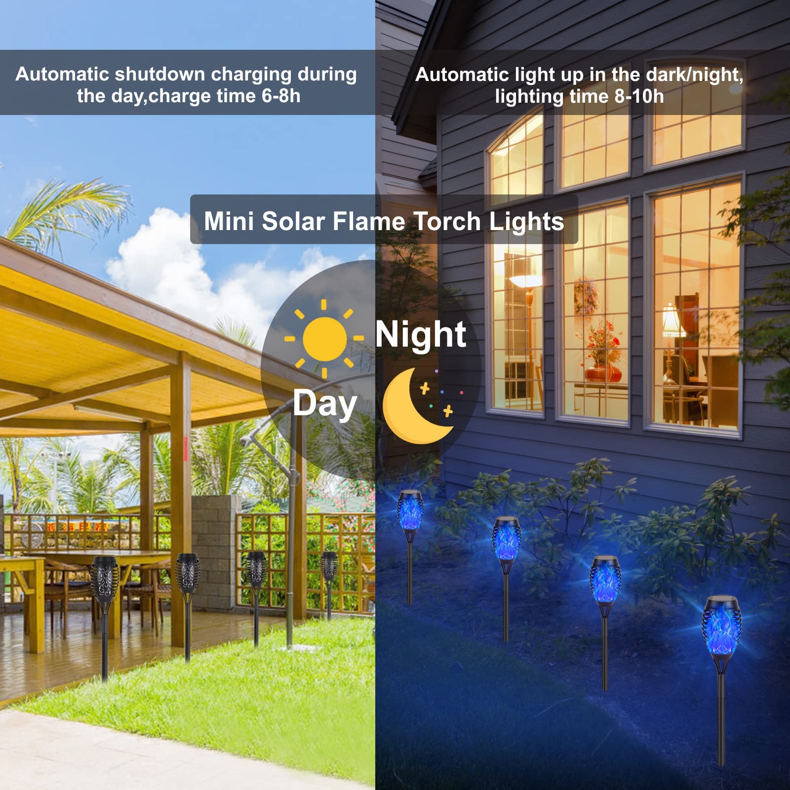 Upgraded 8 Pack Solar Outdoor Lights with Flickering Flame - Waterproof Solar Torch Lights for Pathway, Porch, Yard - Perfect for Garden Decor, Patio Lighting & Landscape Illumination at Night