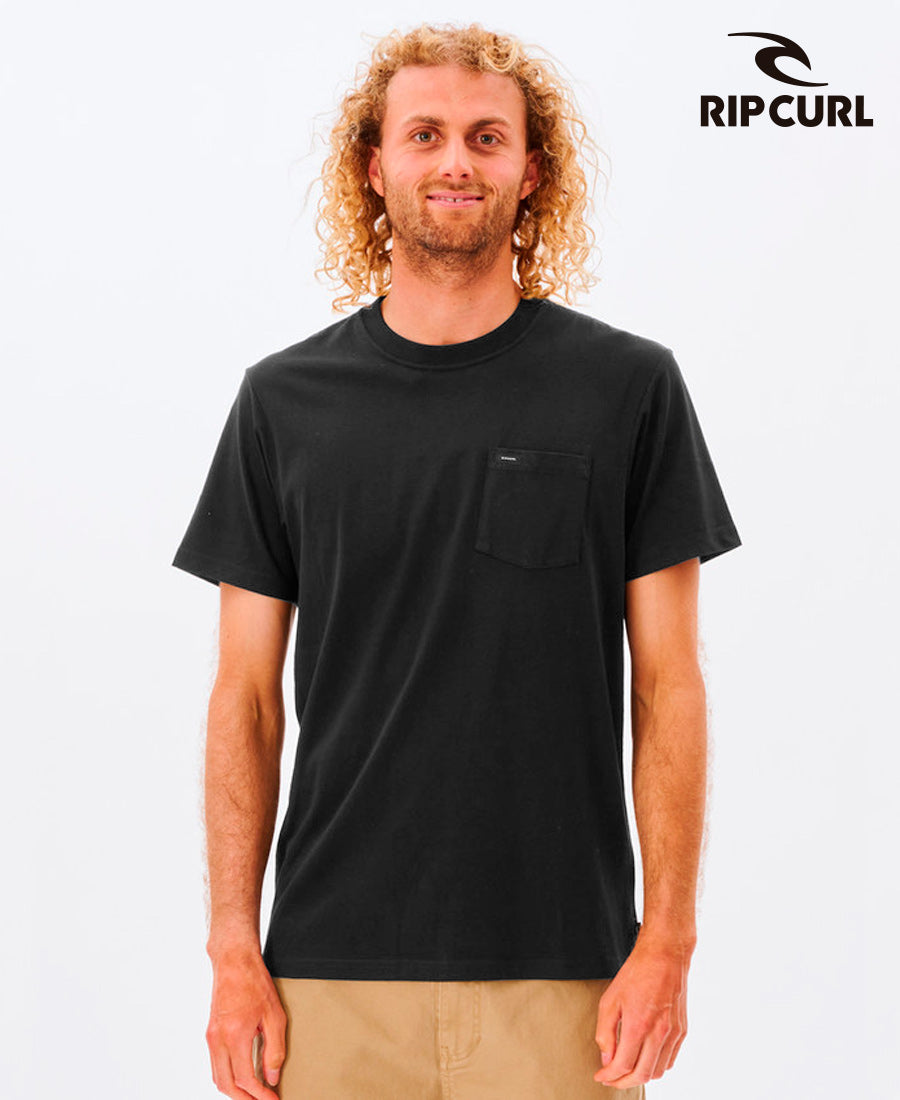 Rip Curl Men's Plain Pocket T-Shirt - Black | Comfortable Casual Wear for Surfing, Beach & Everyday Outfits