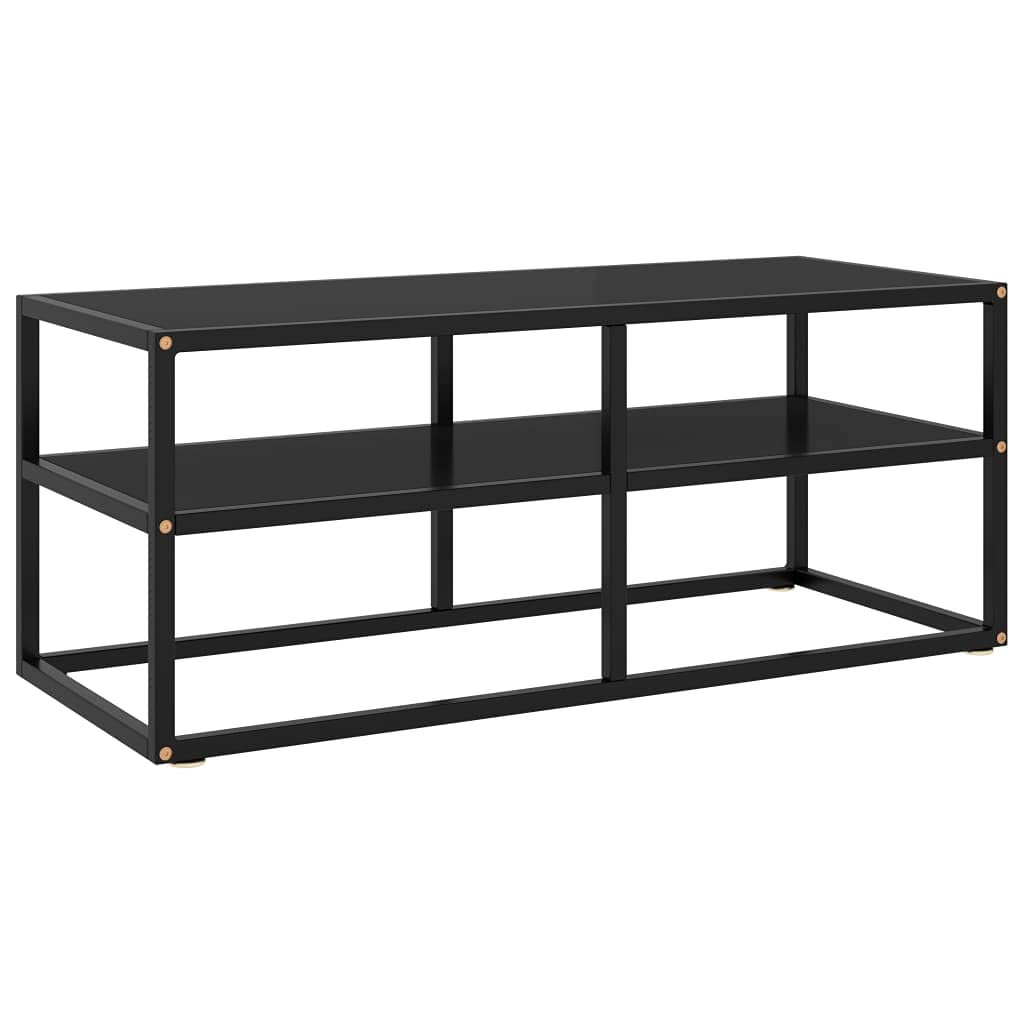 Modern Minimalist TV Stand with Black Glass - 39.4