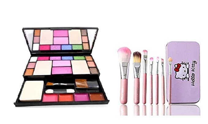 Hello Kitty Pink Makeup Brush Set with Eyeshadow Palette - Cute Cosmetic Kit for Girls & Teens - Perfect for Birthday Gifts & Makeup Practice