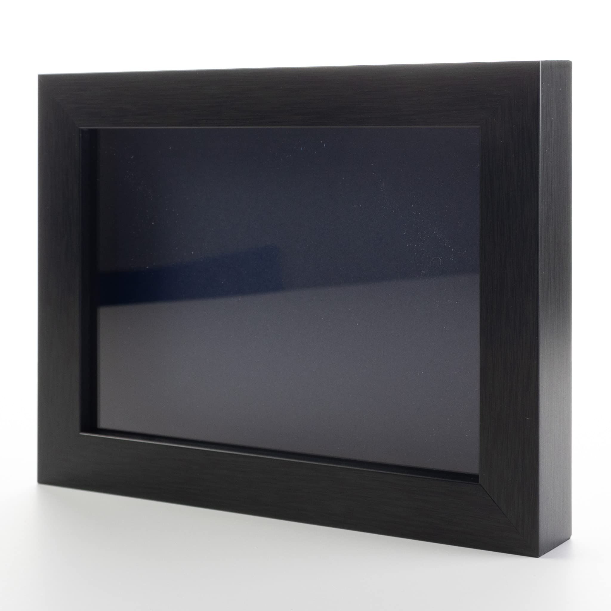 24x30 Charcoal Shadow Box Display - Wooden Frame with Navy Acid-Free Backing, UV Protective Acrylic & Hanging Hardware - 3/4