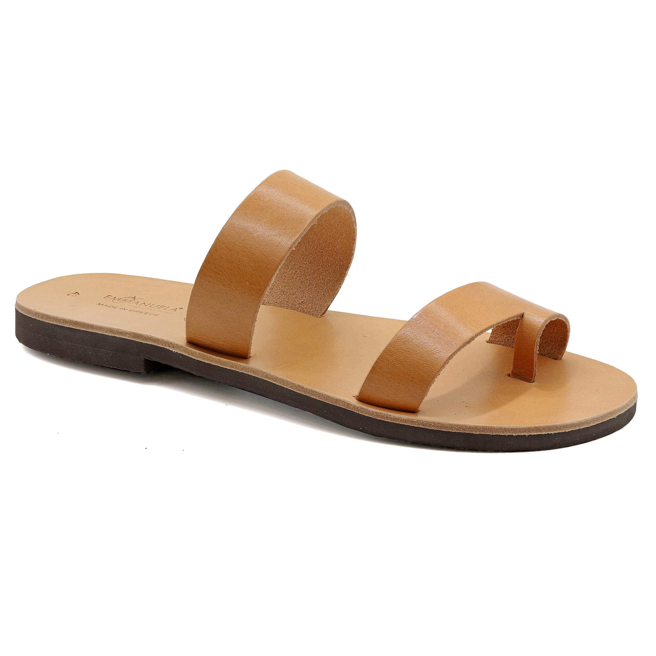 Emmanuela Greek Handmade Leather Sandals for Men | Premium Quality Slide-On Summer Sandals with Ring Toe Design | Comfortable Slider Sandals for Beach, Vacation & Casual Wear
