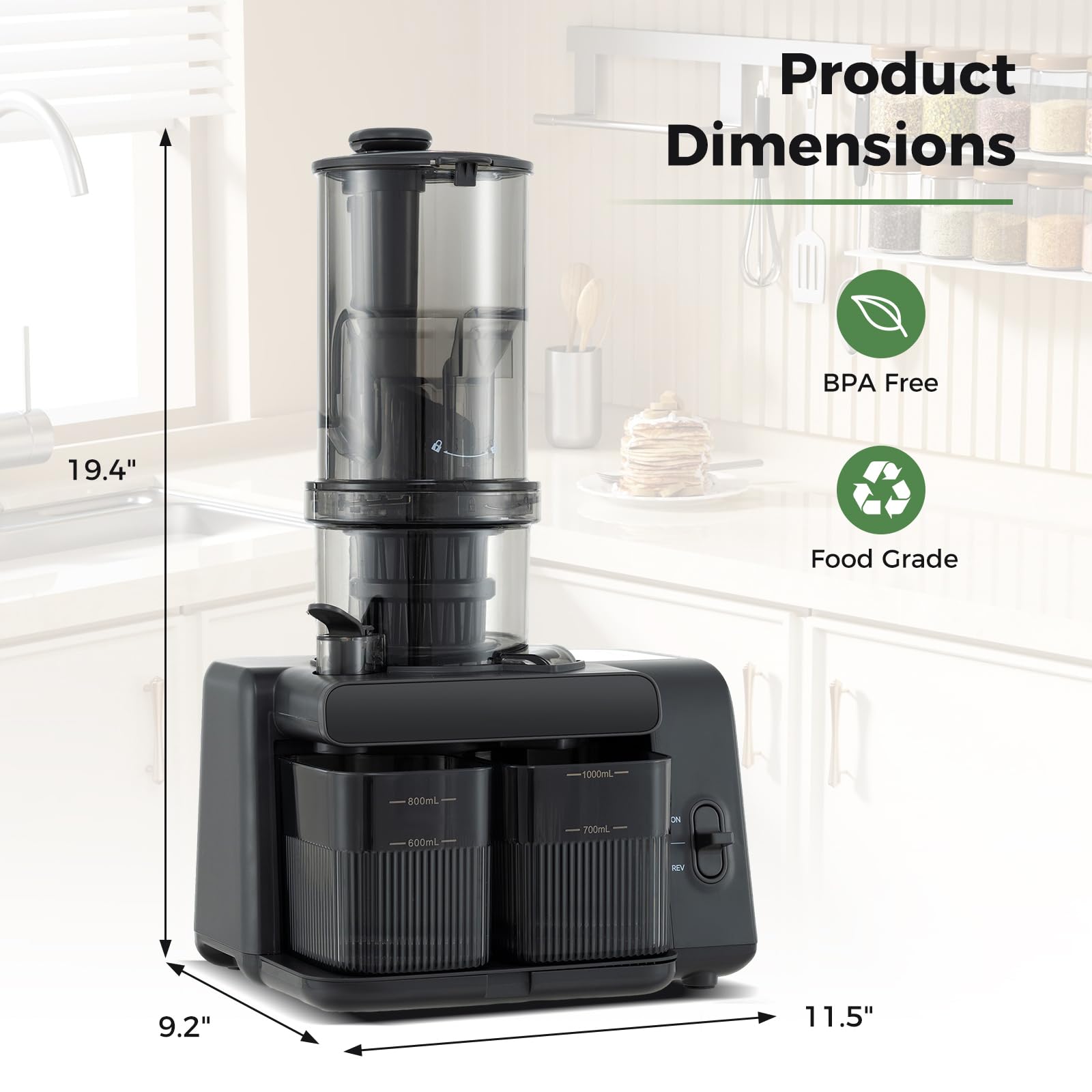 Cold Press Juicer Machine - 200W Slow Masticating Juicer with 5.3
