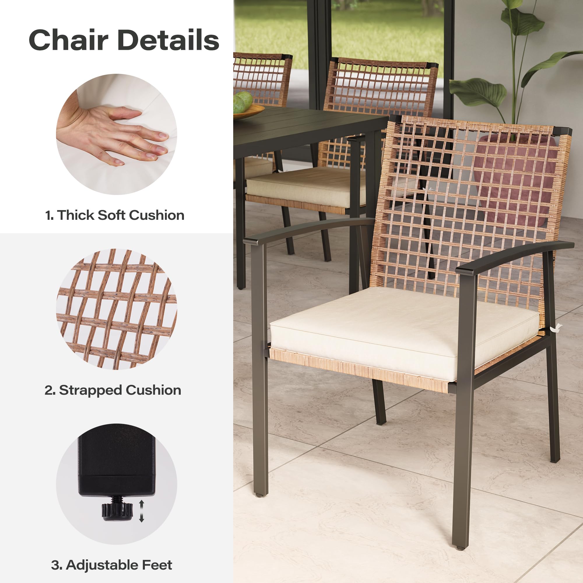 LAUSAINT HOME 7-Piece Patio Dining Set - Outdoor Furniture with 6 Chairs & Iron Table (Umbrella Hole) - Weather-Resistant Backyard, Garden, Poolside Conversation Set for Relaxing & Entertaining