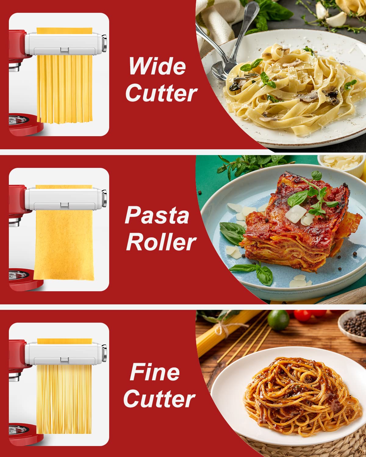 KitchenAid Pasta Maker Attachment - Stainless Steel Pasta Roller & Cutter Set for Stand Mixers (Includes Spaghetti & Fettuccine Cutters) - Perfect for Homemade Italian Pasta, Lasagna & Fresh Noodle Making