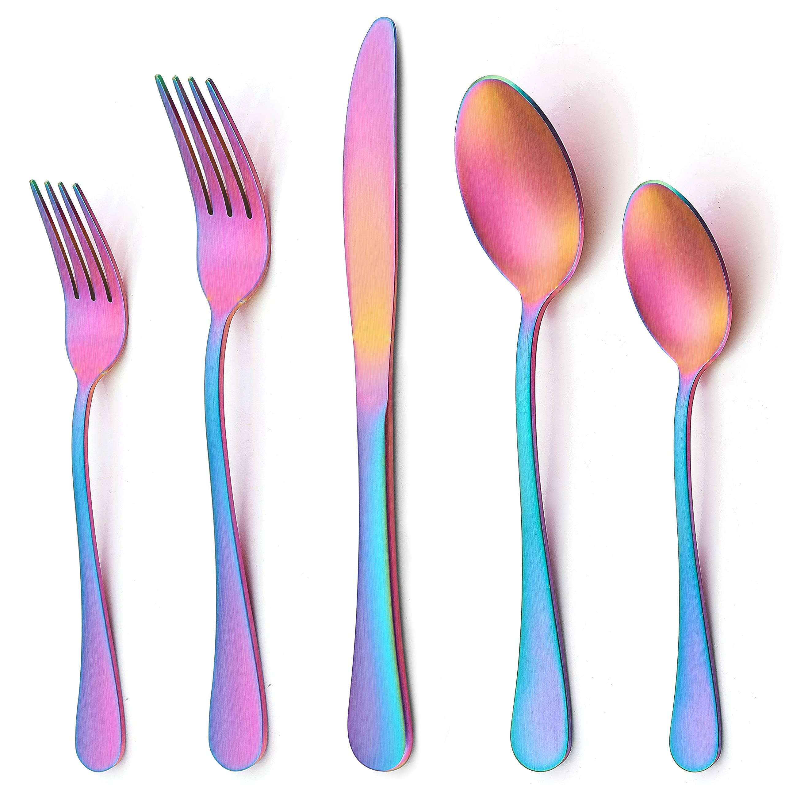 LIANYU 20-Piece Matte Rainbow Silverware Set - Stainless Steel Flatware Cutlery for 4 People with Forks, Spoons & Knives - Elegant Kitchen & Dining Tableware - Satin Finish & Dishwasher Safe - Perfect for Parties, Weddings & Everyday Dining