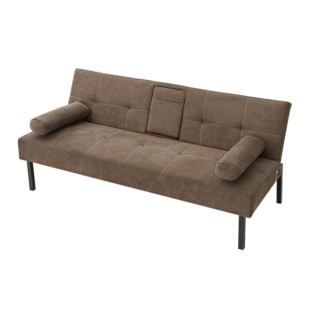 Panana 3-Seater Convertible Futon Sofa Bed - Click Clack Recliner Couch with Fabric Upholstery for Living Room, Guest Room & Small Spaces (Brown) | Multi-Functional Sleeper Sofa for Apartments, Dorms & Studio Living