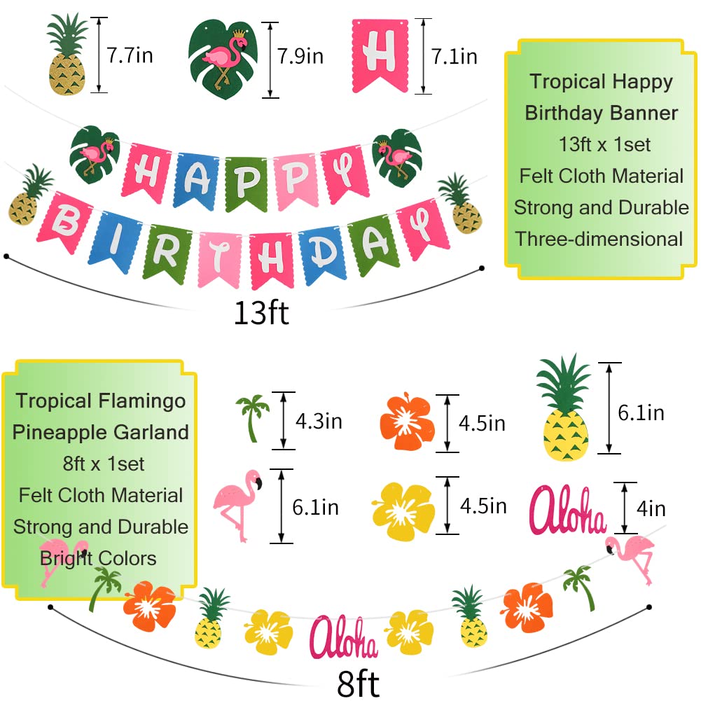 Luau Party Decorations Kit - Hawaiian Birthday Banner, Palm Leaves, Hibiscus Flowers, Paper Pineapples & Tropical Garland for Summer Beach, Moana or Tropical Theme Party Decorations | Perfect for Luau Birthday, Hawaiian Themed Events & Beach Weddings