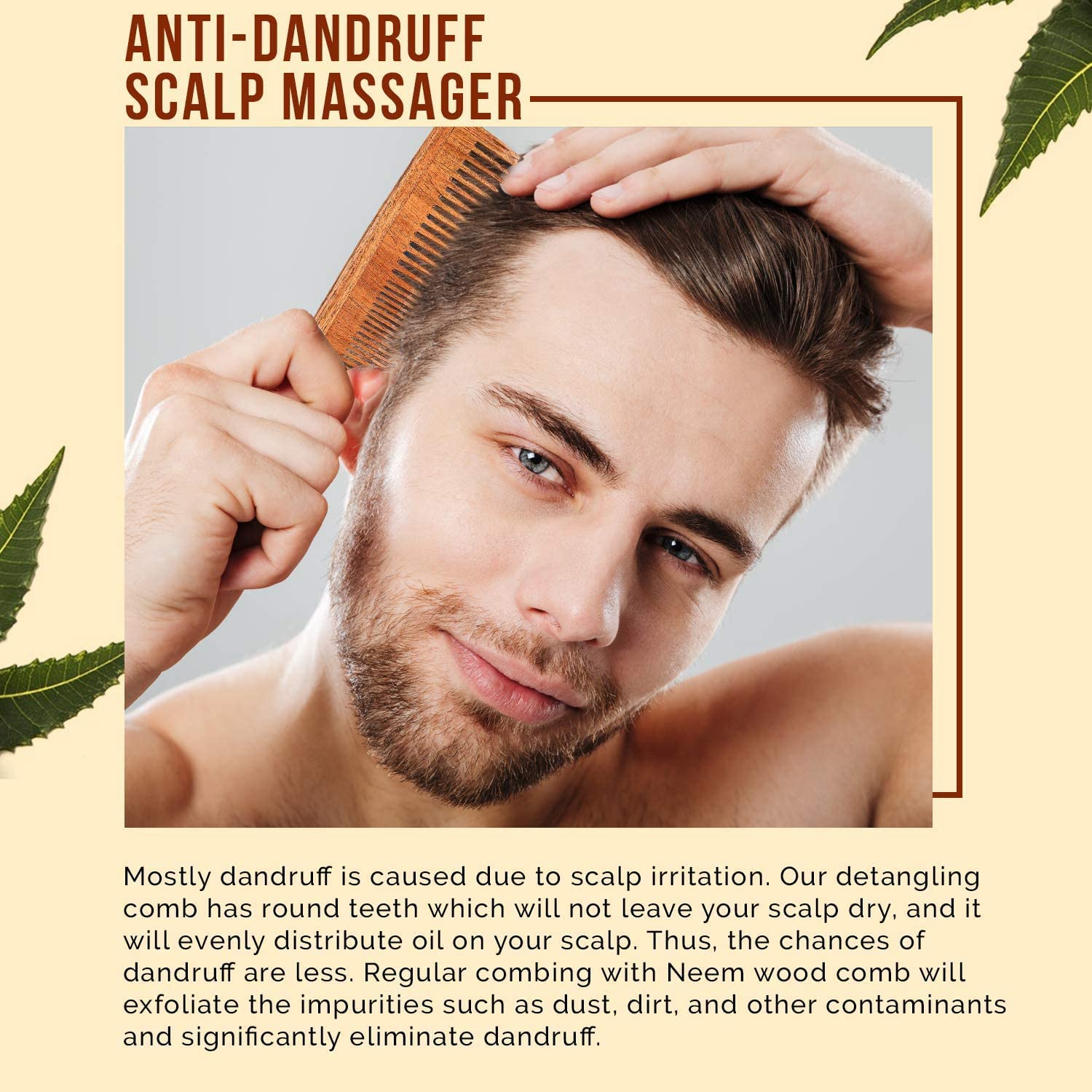 Natural Handmade Neem Wood Comb for Women & Men - Medium Size Hairbrush for Healthy Scalp & Shiny Hair | Perfect for Daily Hair Care & Ayurvedic Hair Treatment