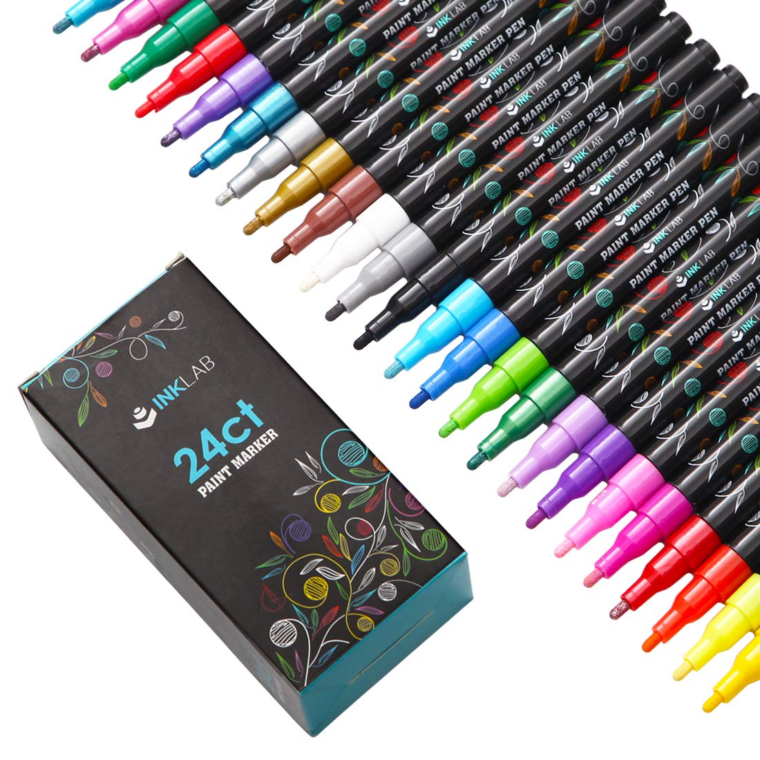 24 Colors Acrylic Paint Pens - Permanent Fabric Markers for Rock, Wood, Glass, Canvas & Ceramic - Quick Dry Water-Based Ink - Perfect for DIY Crafts, Home Decor & Art Projects