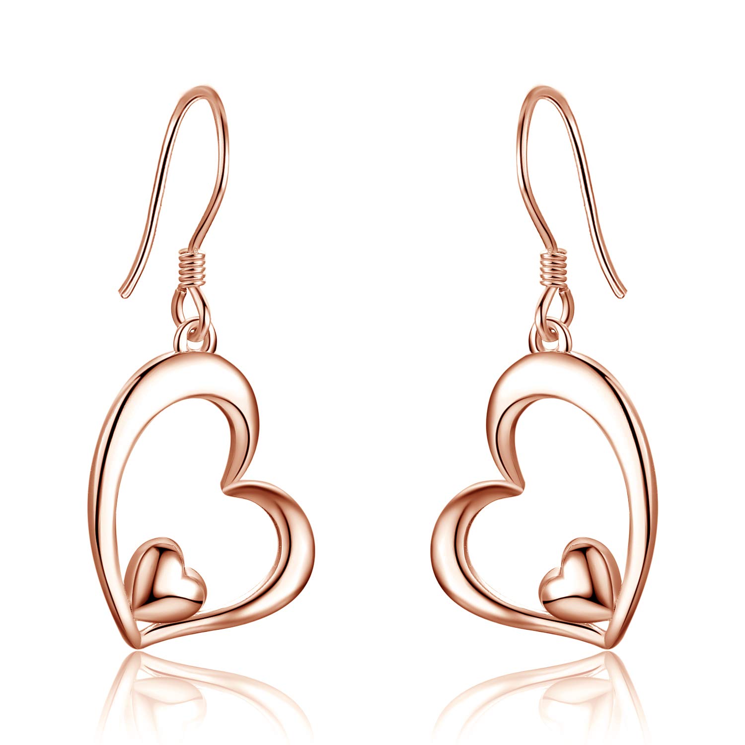 WINNICACA Sterling Silver Heart Dangle Drop Earrings for Women - Romantic Valentine's Day, Birthday, Anniversary & Christmas Jewelry Gifts - Perfect for Date Nights, Weddings & Special Occasions