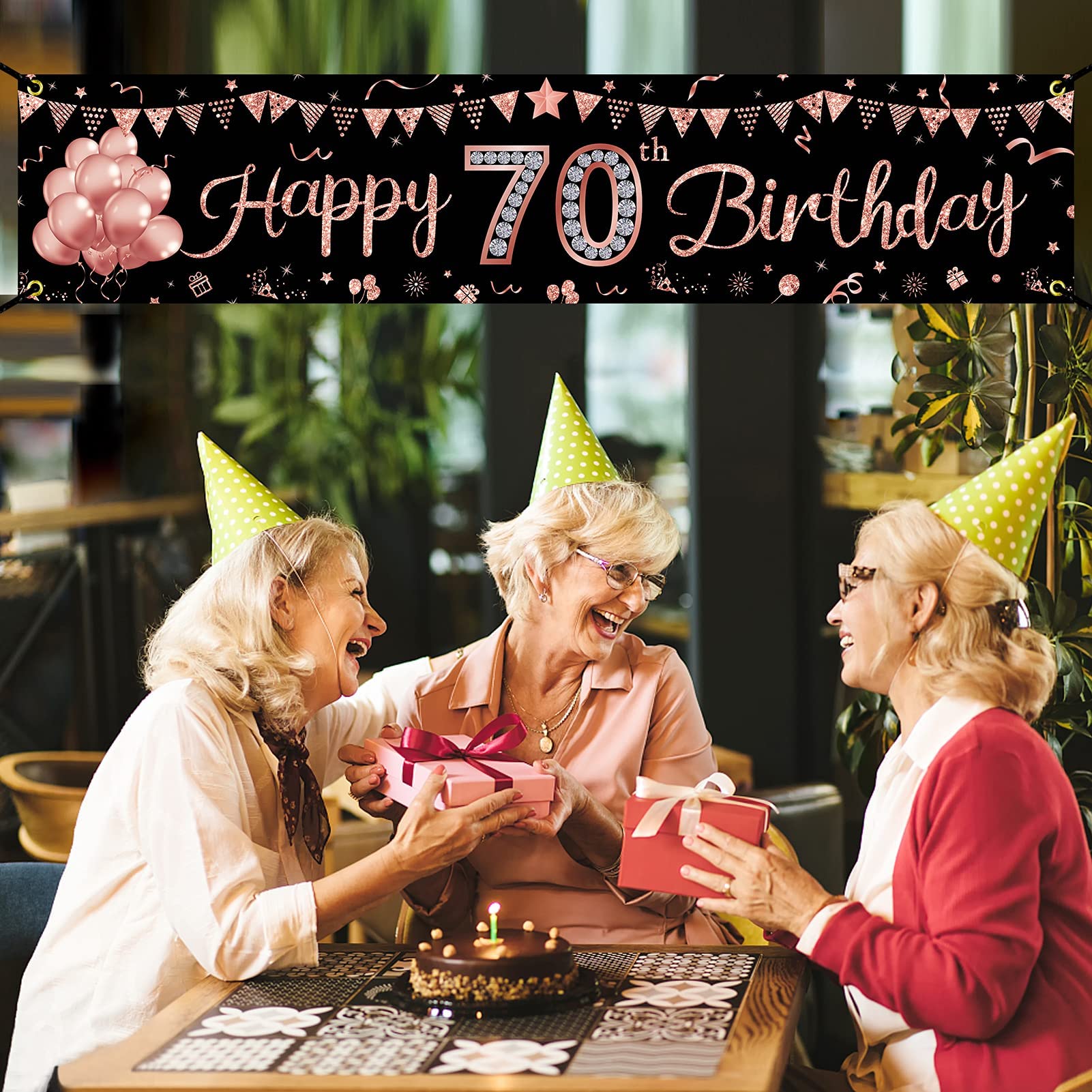 Rose Gold 70th Birthday Banner Decorations for Women - Happy 70 Year Old Party Sign Supplies - Indoor & Outdoor Celebration Decor - Perfect for Milestone Birthday Parties, Retirement Celebrations & Family Gatherings