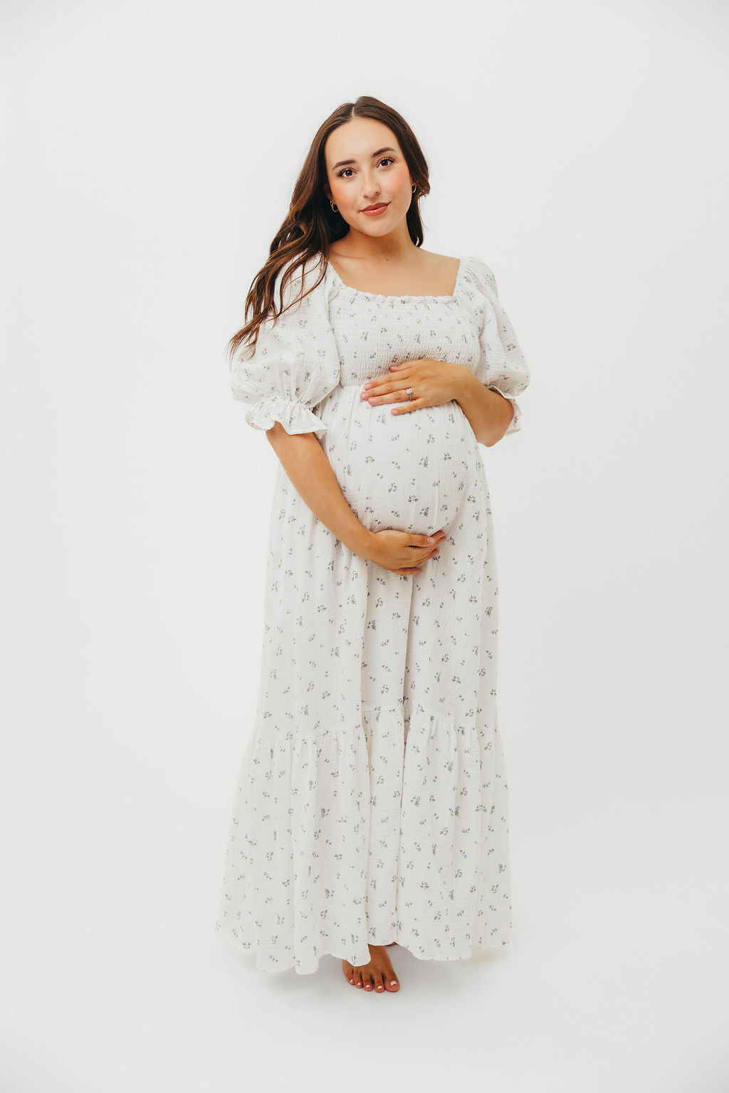 Livvy 100% Cotton Maxi Dress - Off White & Blue Floral Print, Women's Summer Beach Dress for Vacation, Party & Casual Wear