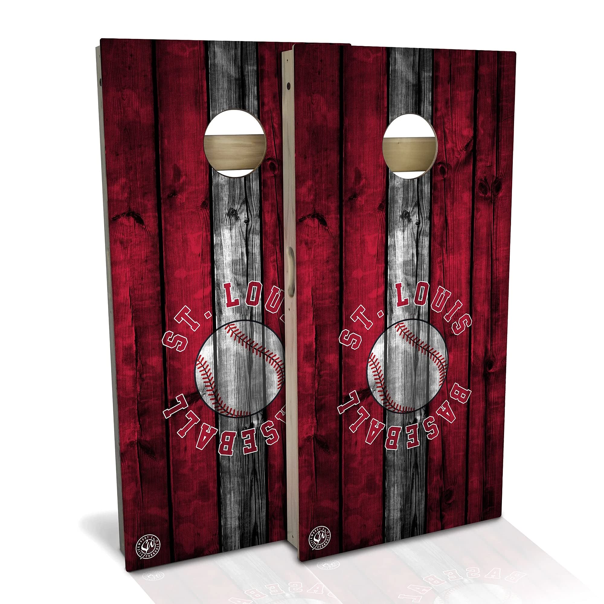 Skip's Garage St. Louis Themed Cornhole Set - Premium Solid Wood Custom Cornhole Boards - Made in USA - Choose Size & Accessories - Perfect for Tailgating, Backyard Parties & Game Nights