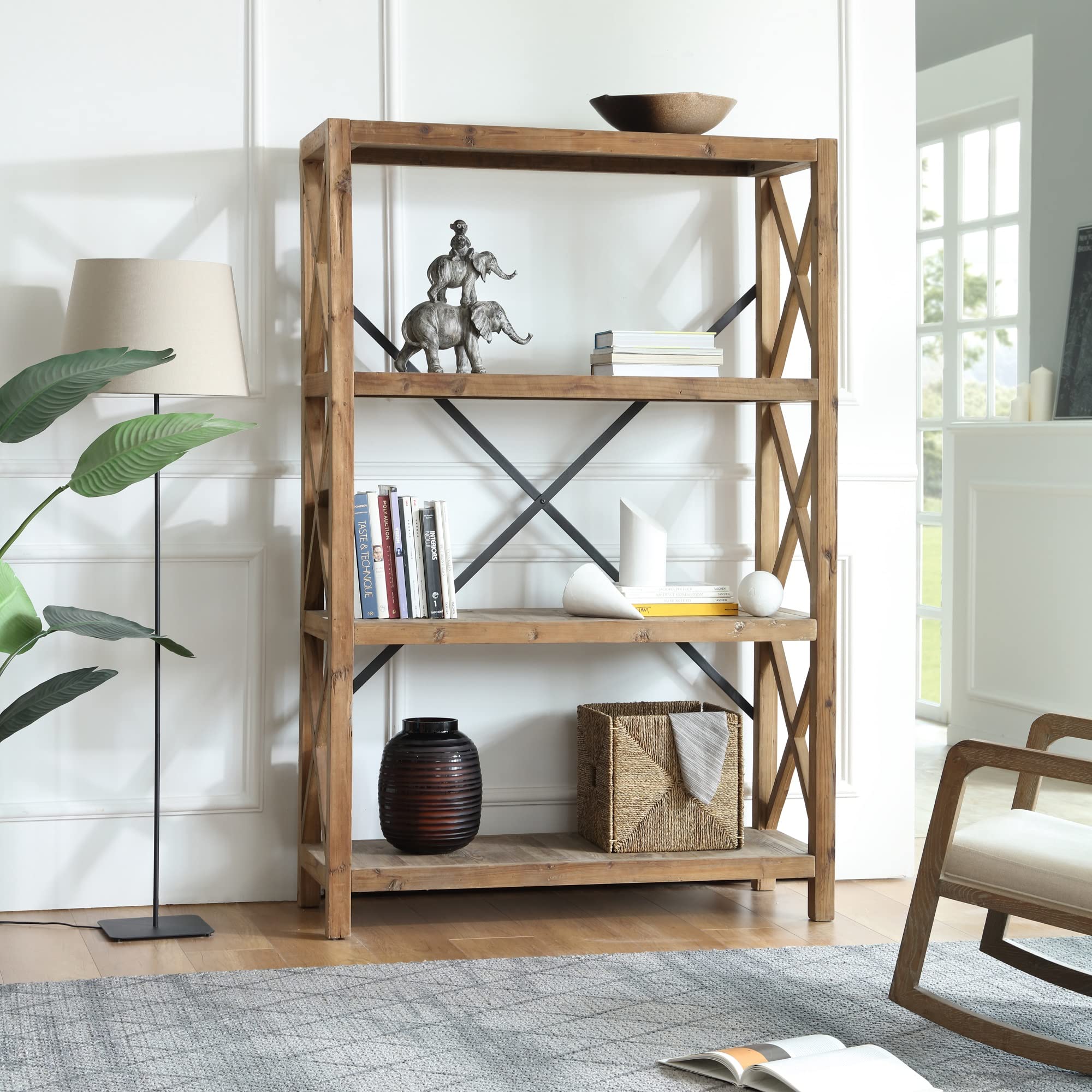 Elinor Bookcase - Natural/Black Finish Wooden Bookshelf for Home Office, Living Room & Bedroom Storage - Modern & Stylish Furniture for Books, Decor & Organizing
