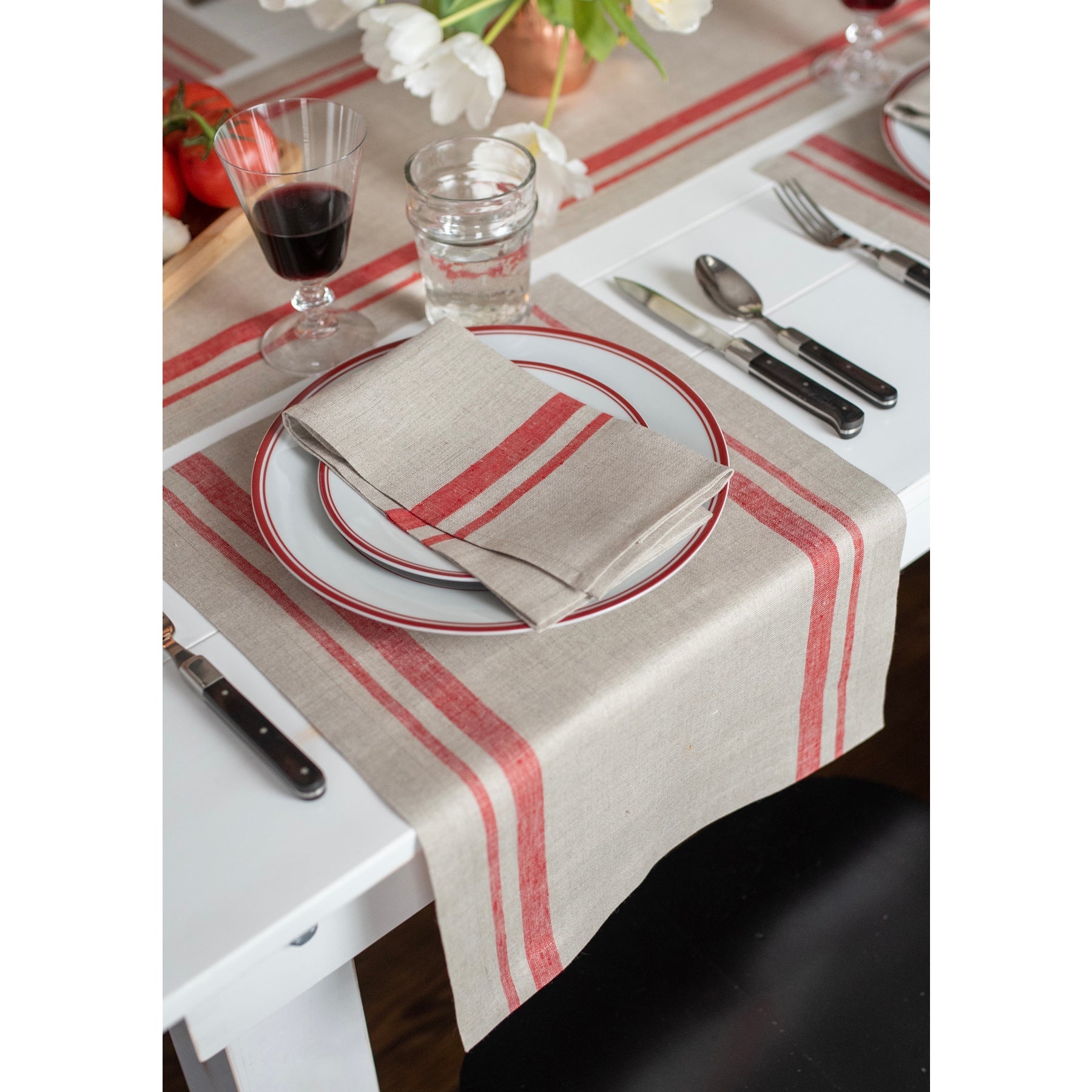 French Striped Placemats Set of 6 - Elegant Cotton Table Mats for Dining Room Decor - Perfect for Dinner Parties, Kitchen Tables & Home Decor