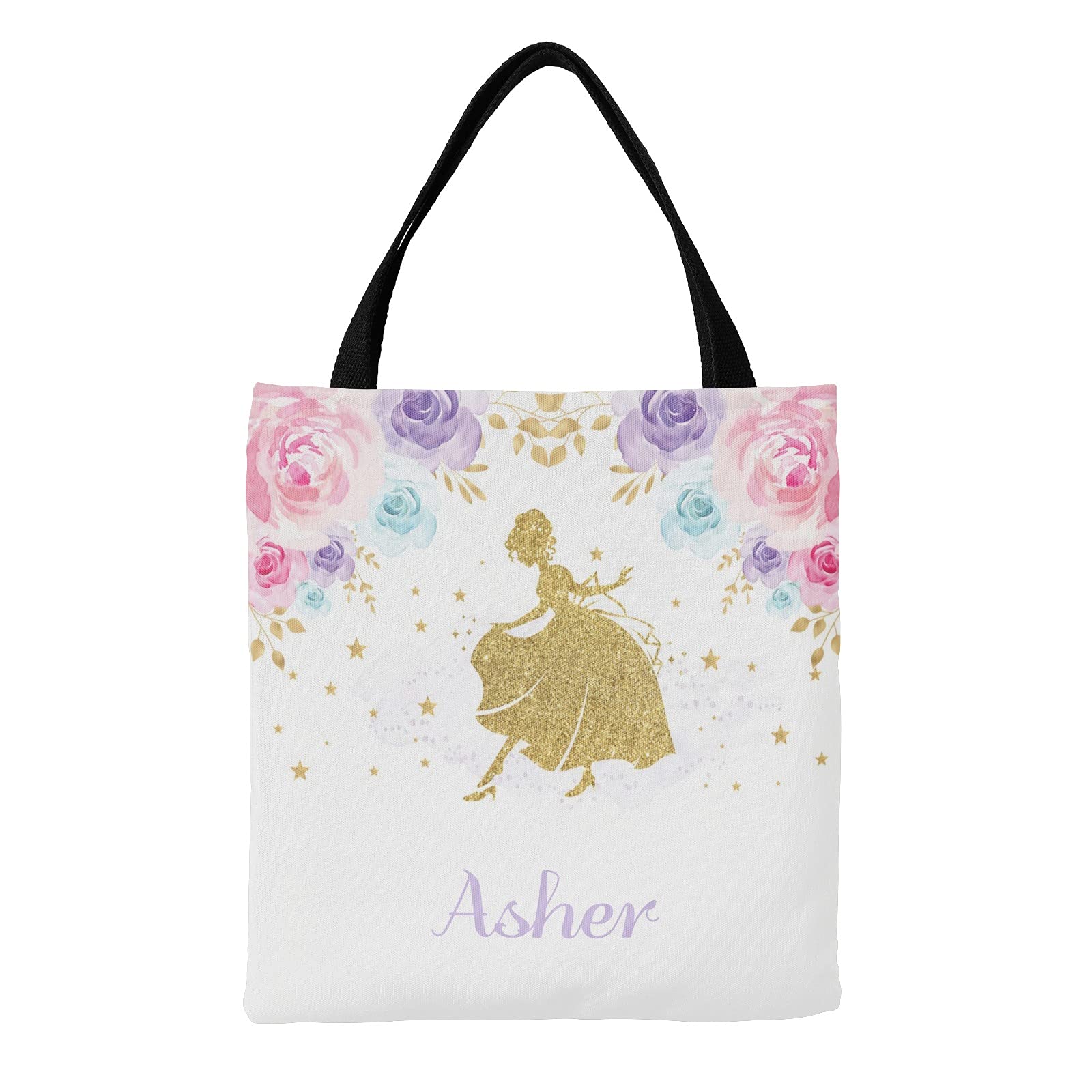 Personalized Princess Floral Canvas Tote Bags for Kids - Reusable Shopping Bags, Travel & School Handbags (Perfect Gift for Birthdays, Parties & Everyday Use)