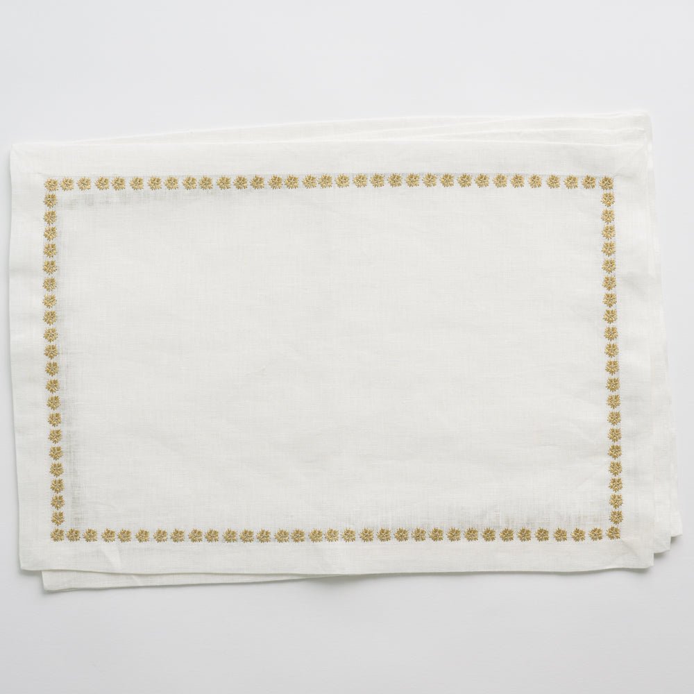 India Hicks Home Gold Stars White Linen Placemat Set of 4 - Elegant Table Setting for Dinner Parties & Holiday Decor