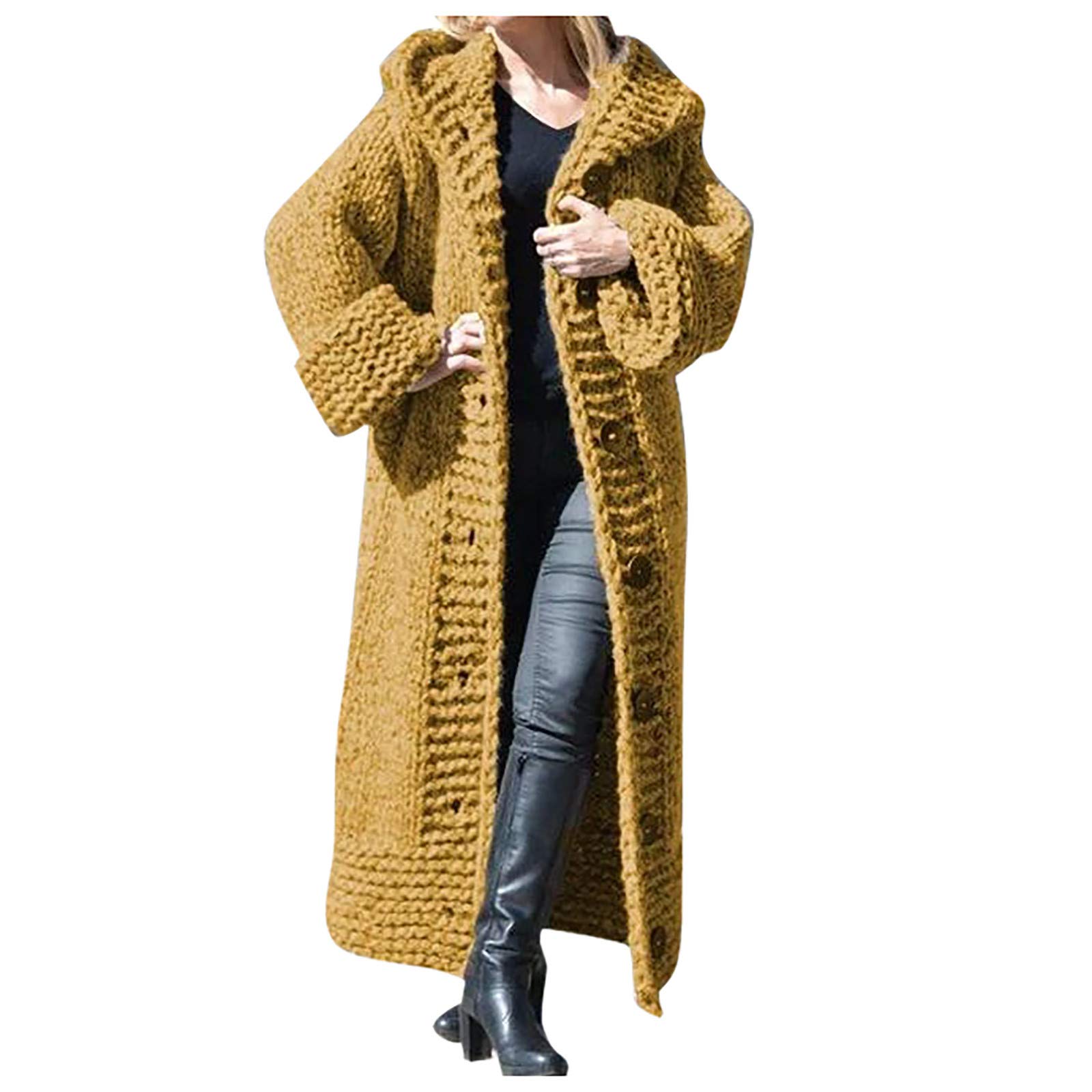 Women's Open Front Knit Cardigan - Long Solid Coat with Button Closure, Plus Size Casual Sweater for Everyday Wear | Perfect for Office, Outings & Layering