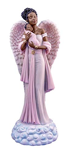 Ebony Treasures Angel in Pink with Baby - Handcrafted African American Figurine for Home Decor, Gift, and Nursery Room Display