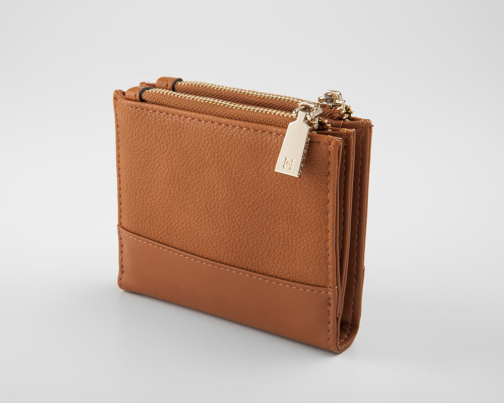 Arabella Small Double Zip Pocket Wallet - Slim RFID Blocking Leather Wallet for Women - Perfect for Travel, Shopping & Everyday Use