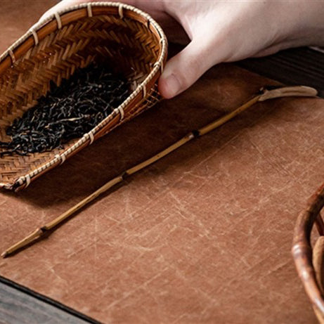 Eco-Friendly Bamboo Weaving Dustpan Tea Holder with Spoon - Perfect for Tea Storage, Kitchen Organization & Home Decor