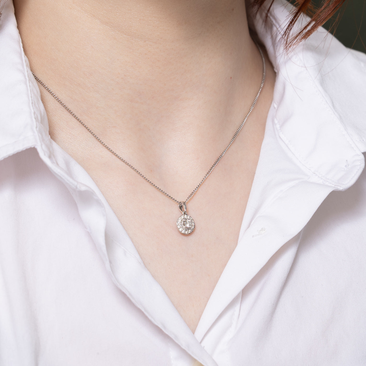 0.30ctw Diamond Halo Circle Pendant Necklace - Elegant 14K White Gold Jewelry for Women - Perfect Gift for Anniversary, Birthday & Special Occasions
