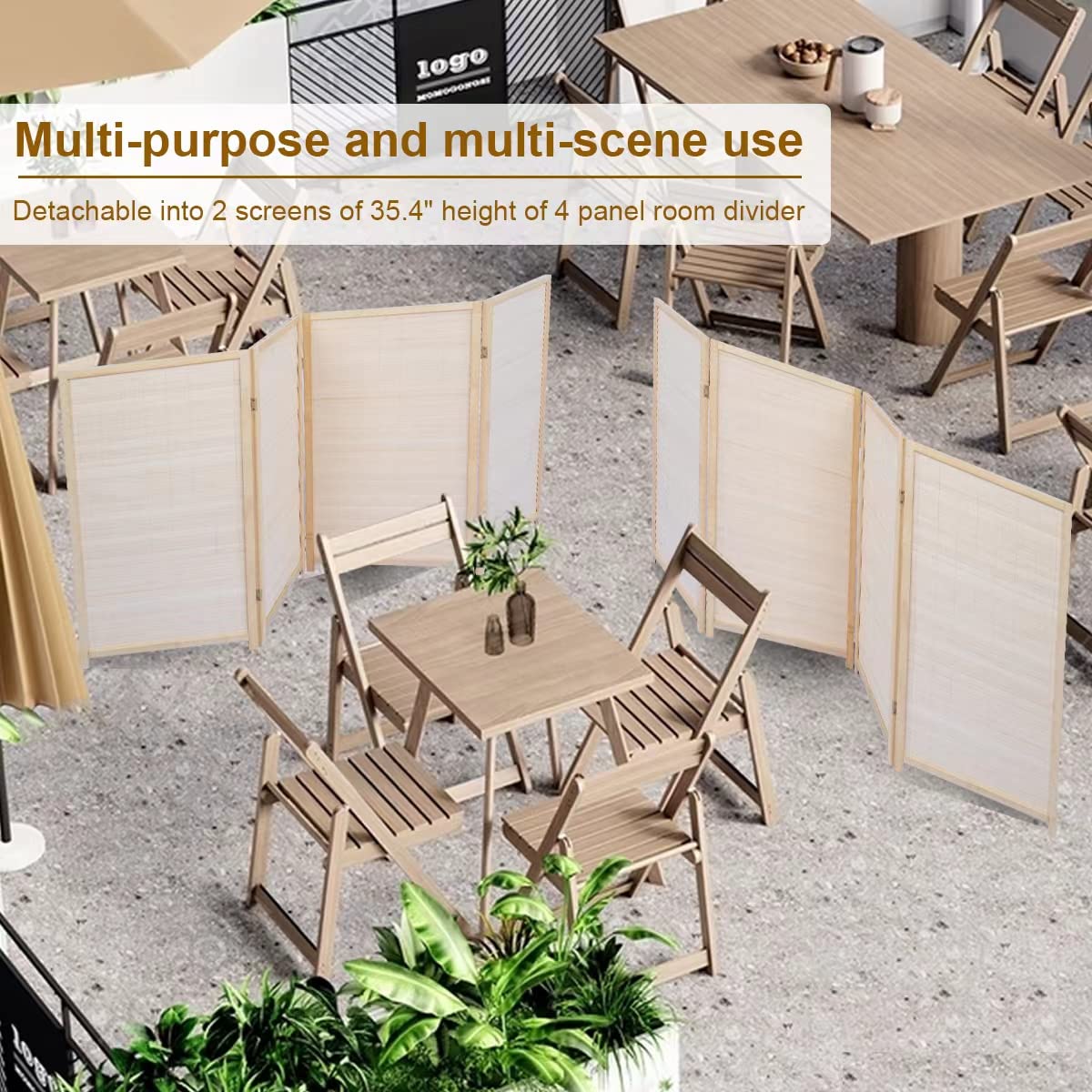 4 Panel Bamboo Room Divider - 6 FT Tall Folding Privacy Screen with Woven Mesh Design | Portable Freestanding Partition for Home, Office & Event Separation | Natural Beige Home Decor for Living Room, Bedroom & Studio Spaces