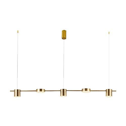 Modern 5-Light Gold LED Chandelier - Adjustable Metallic Pendant Lighting for Bedroom, Kitchen Island, Restaurant & Hotel (35W Cool White) | Elegant Dining Room & Living Room Decoration