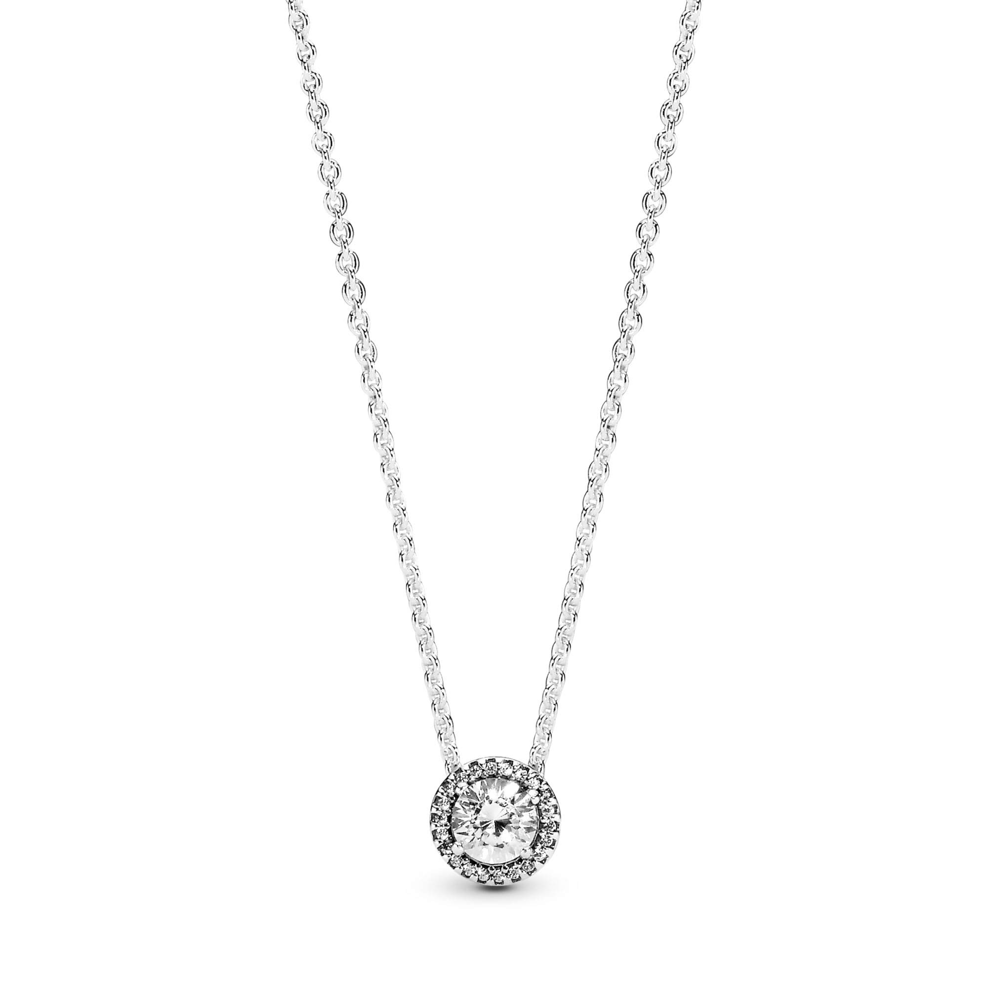 PANDORA Round Sparkle Halo Necklace - Adjustable Sterling Silver Necklace with Cubic Zirconia & Lobster Clasp - Elegant Jewelry Gift for Women - Perfect for Anniversaries, Birthdays & Valentine's Day - Includes Gift Box (17.7