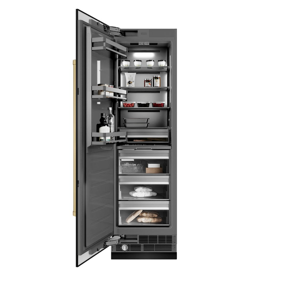 ZLINE Autograph Edition 24 Inch 12.4 Cu Ft Column Freezer - Black Stainless Steel with Graphite Gray Interior & Champagne Bronze Accents (RCFVZ BS 24 CB) | Perfect for Home Kitchen, Basement, or Garage Storage | Energy Efficient Deep Freezer for Meat, Frozen Foods & Bulk Groceries