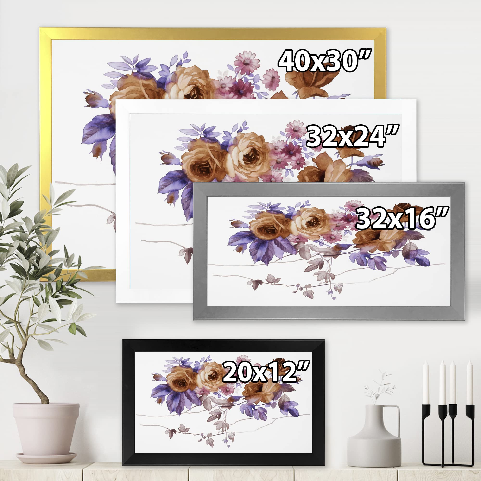 DesignQ Purple Wildflowers IV Traditional Framed Wall Art - Handmade Canvas Painting for Home Decor, Living Room, Bedroom & Office