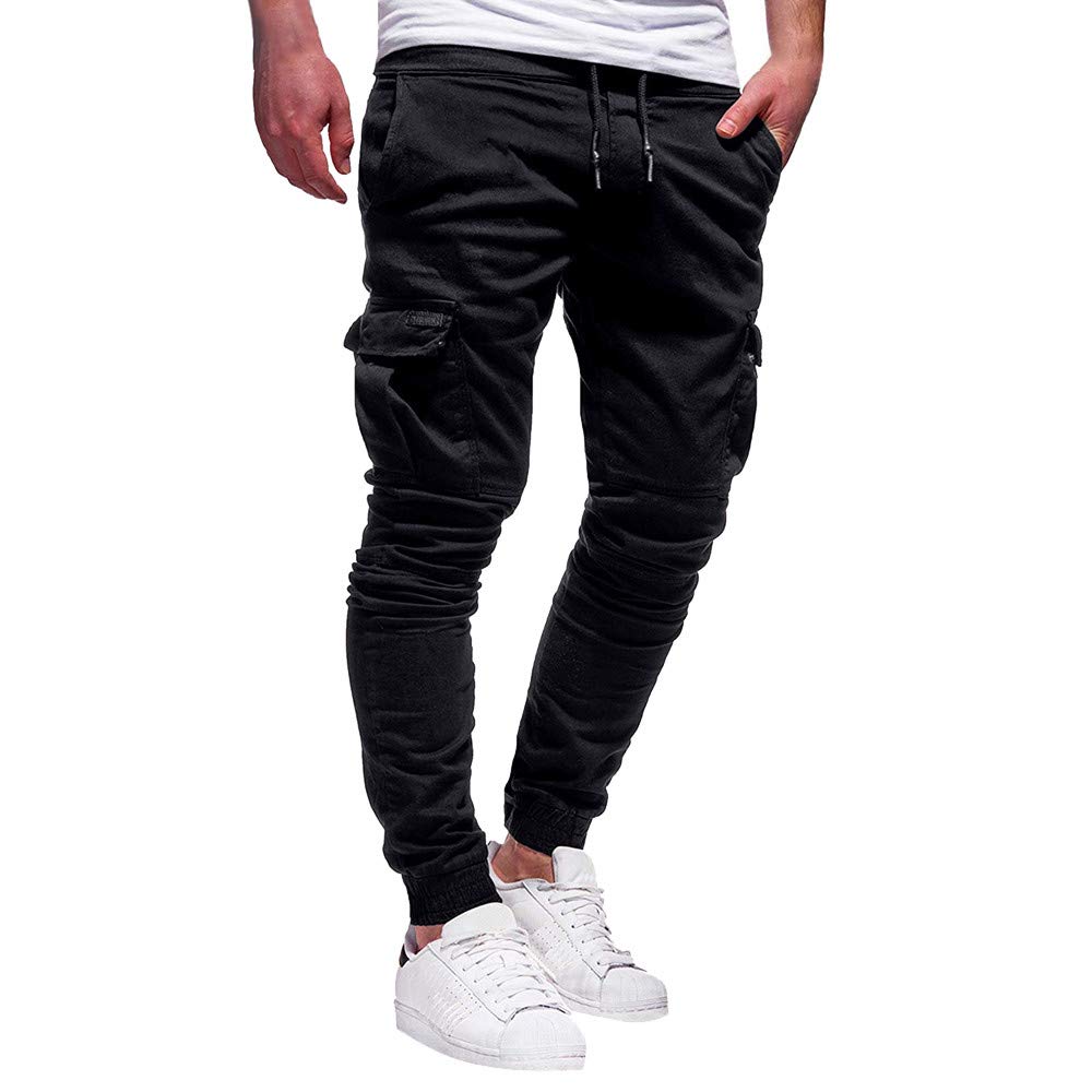 Men's All-Season Casual Cargo Sweatpants with Multiple Pockets - Solid Color White Baseball Joggers for Gym, Workout & Outdoor Activities | Youth Athletic Camo Pants for Sports & Streetwear Fashion