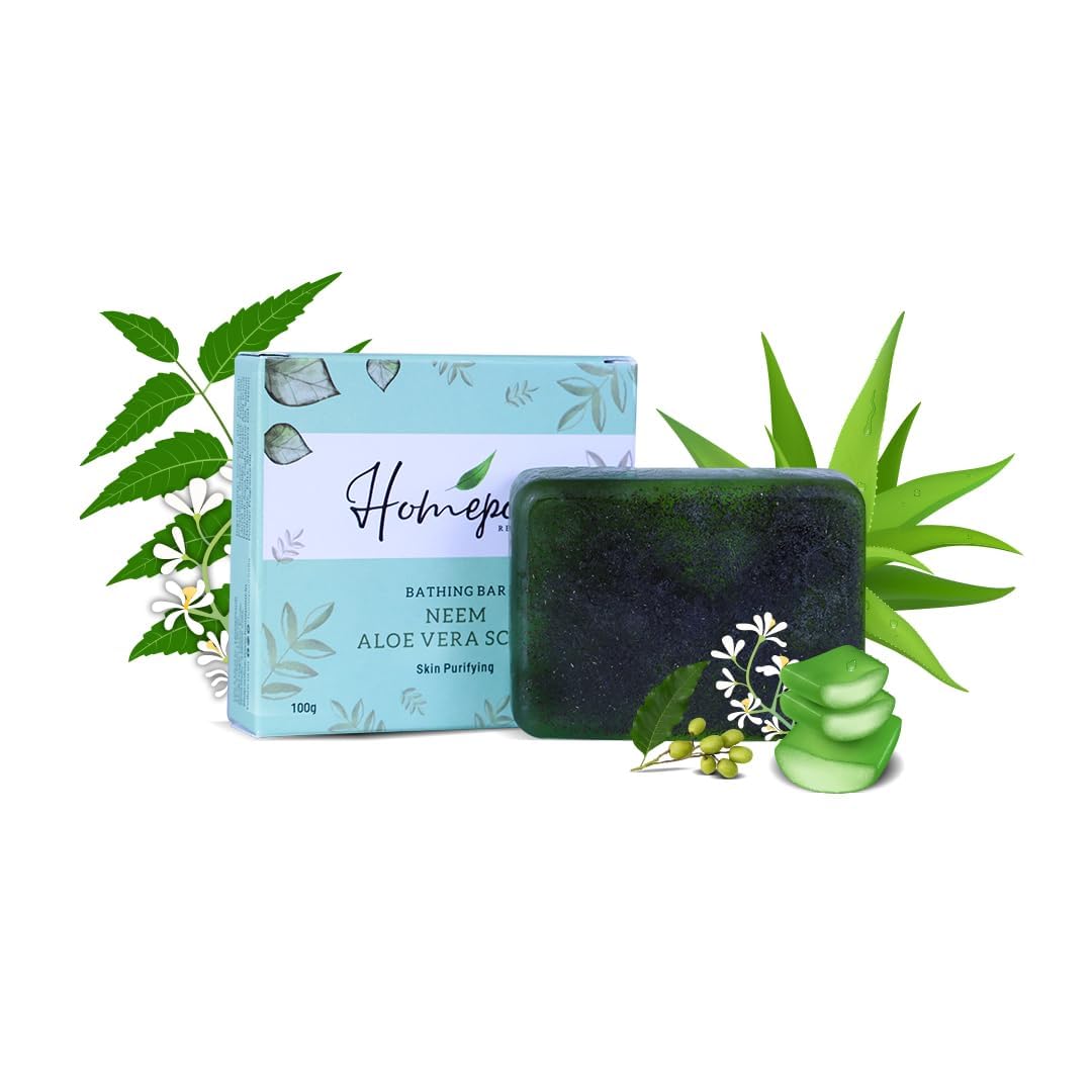 Neem Aloe Vera Scrub Soap - 100g Natural Handmade Cleansing Bar for Acne & Skin Purification | Gentle Exfoliation for Face & Body | Organic Ayurvedic Skincare for Sensitive Skin