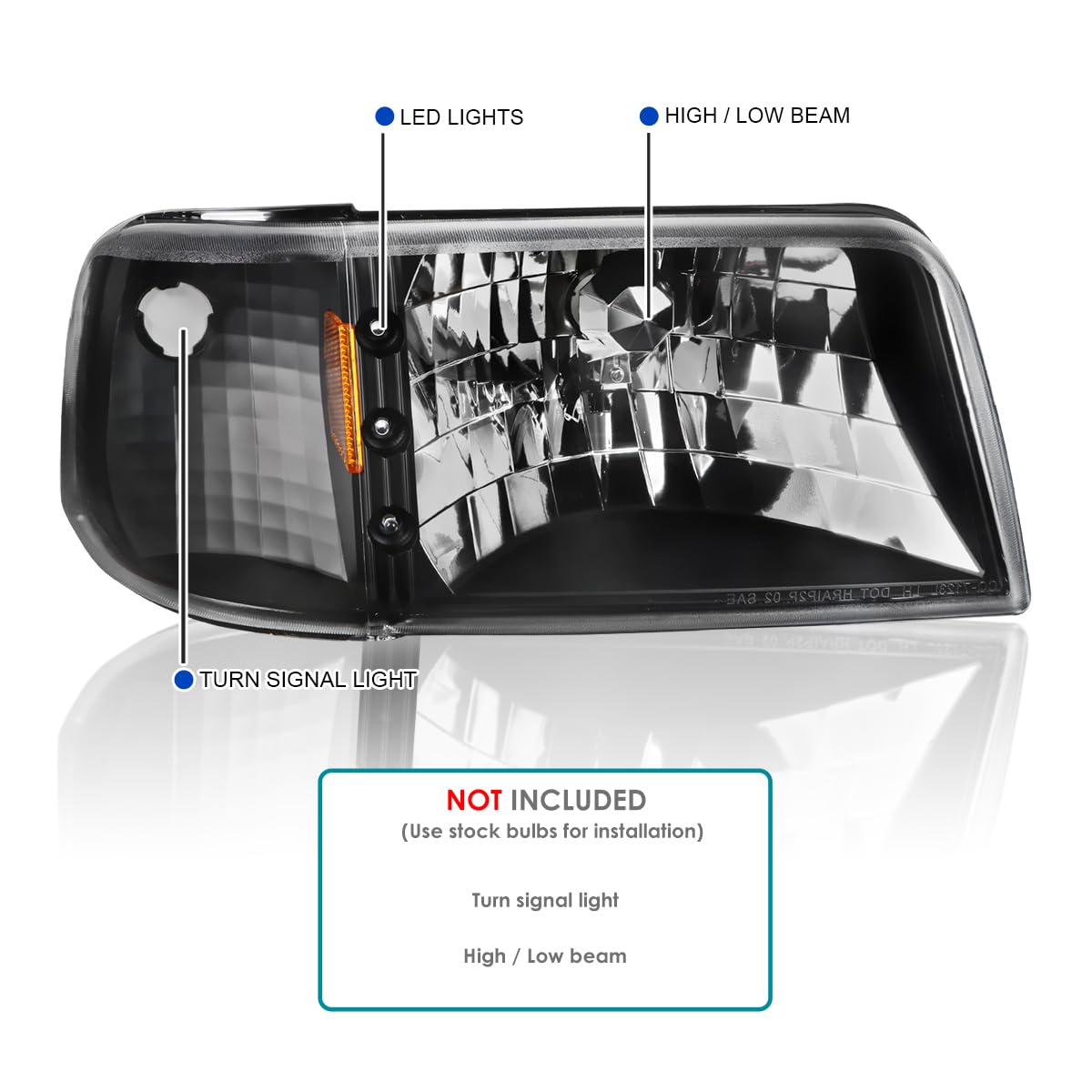 Spec-D Tuning Black Housing Clear Lens LED Headlights + Corner Lights for 1993-1997 Ford Ranger - Left & Right Pair Headlight Assembly - Upgrade for Night Driving & Off-Road Adventures