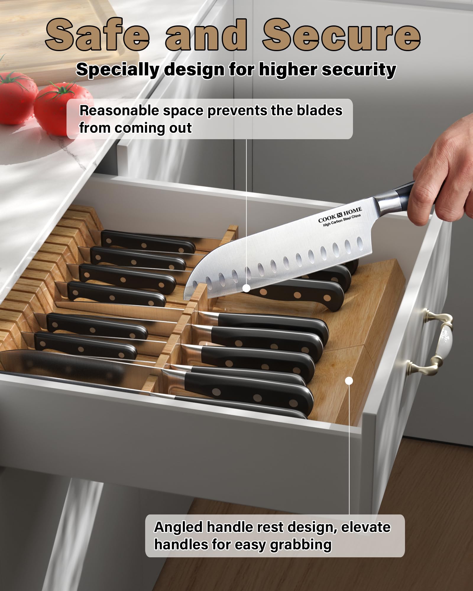 Cook N Home 18-Slot In-Drawer Knife Block Organizer (2pc 9-Slot) - Premium Kitchen Knife Holder & Cutlery Storage for Drawers - Fits Up to 18 Knives (Knives Not Included) - Perfect for Organizing Chef Knives, Steak Knives & Kitchen Utensils
