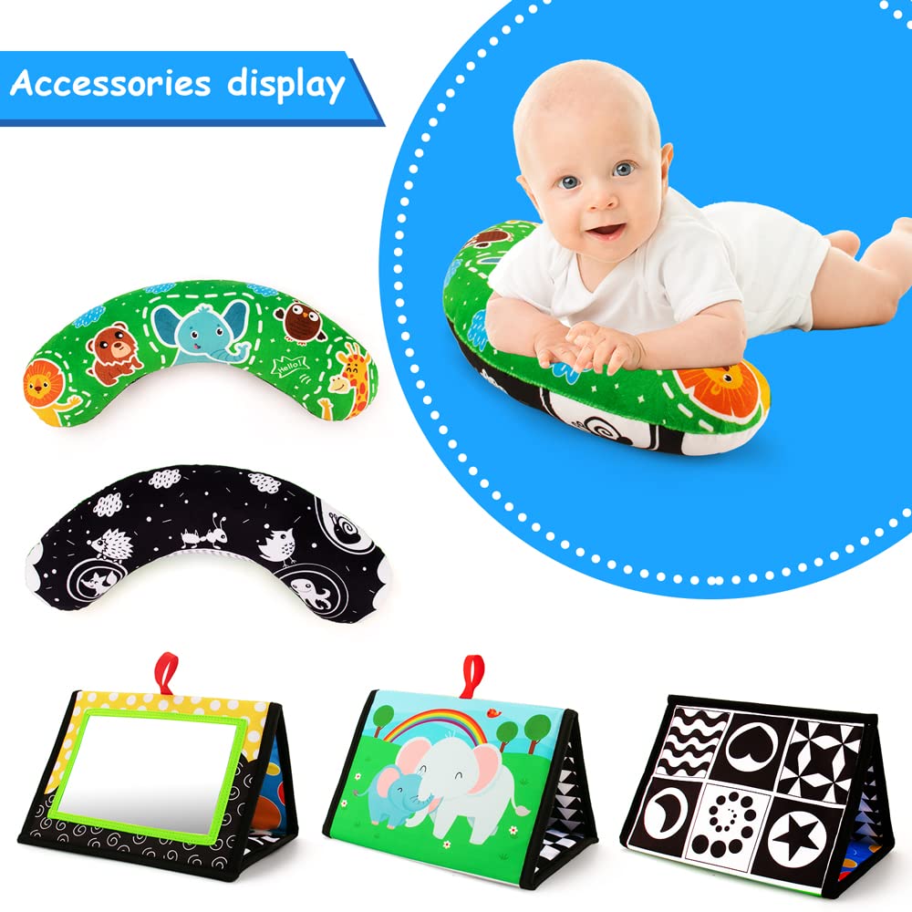 3-in-1 Baby Tummy Time Mirror Play Mat & Pillow - High Contrast Black White Toys for 0-12 Months - Perfect for Early Learning & Sensory Play