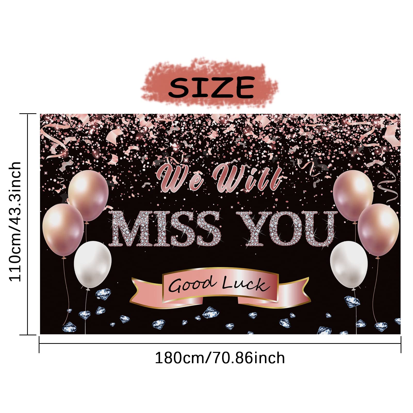 Rose Gold 'We Will Miss You' Sign Banner Backdrop - Retirement Farewell Party Decorations for Office, Graduation, Going Away & Goodbye Parties - Perfect for Work, School & Special Events