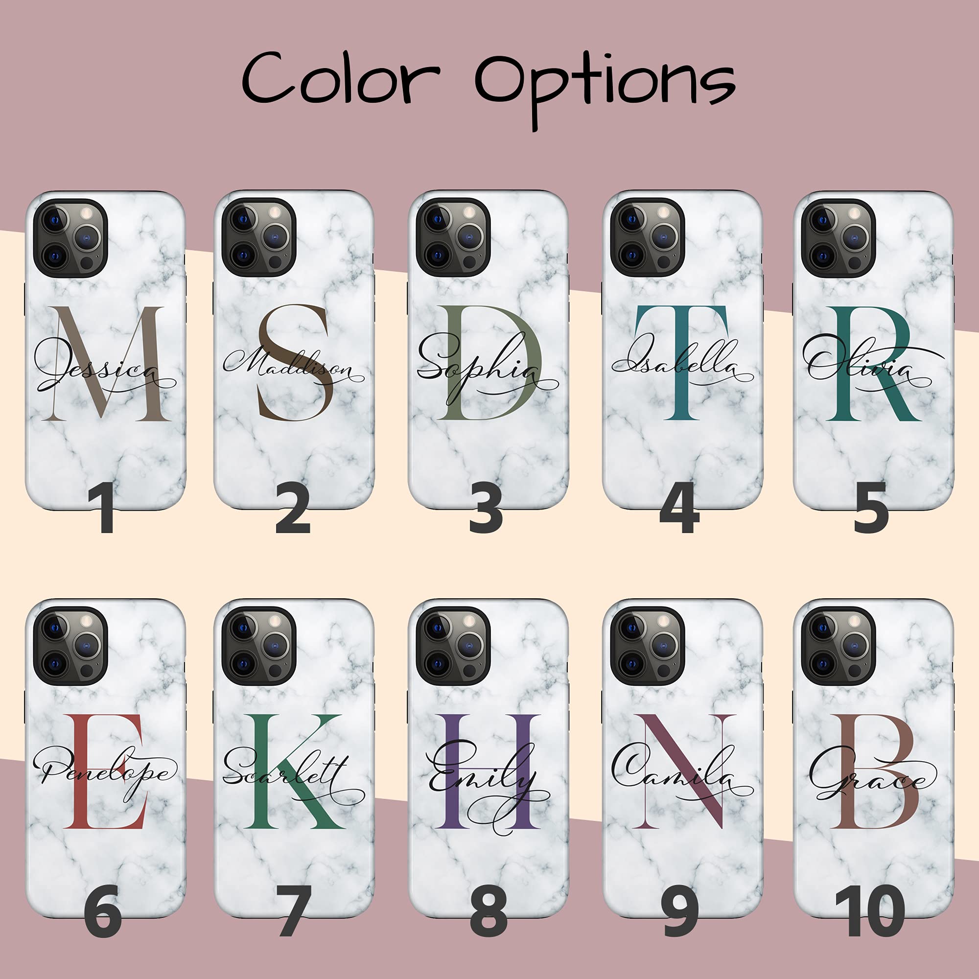 Personalized White Marble Monogram Phone Case - Custom Initial Name Engraved Cover for iPhone 16 Plus/15 Pro Max/14/13 Mini/12/11/X/XS Max/XR/7/8 - Elegant Protection for Work, Travel & Daily Use