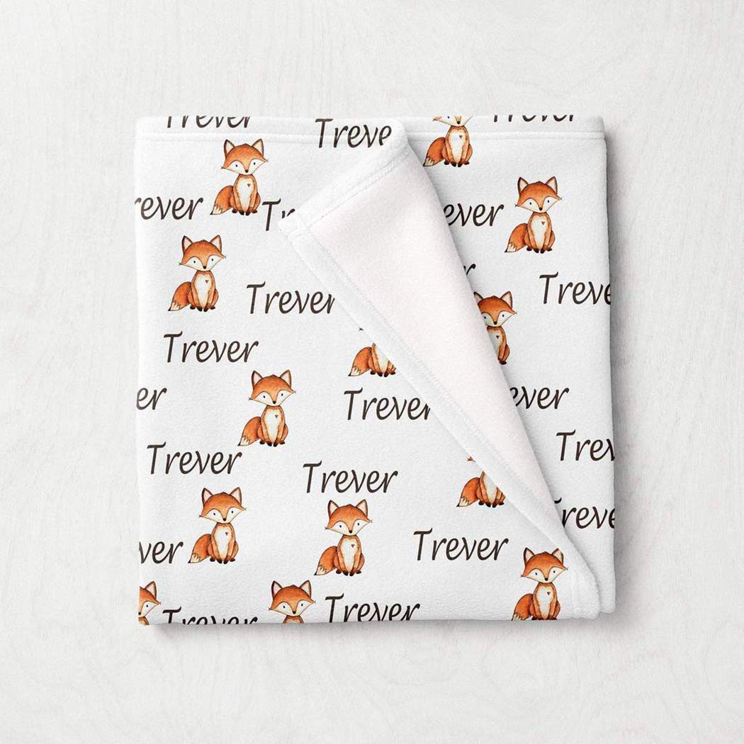 Personalized Fox Baby Name Blanket - Custom Woodland Animals Swaddle Blanket for Baby Boys & Girls - Perfect Baby Shower Gift for Nursery, Photo Props & Newborn Keepsakes