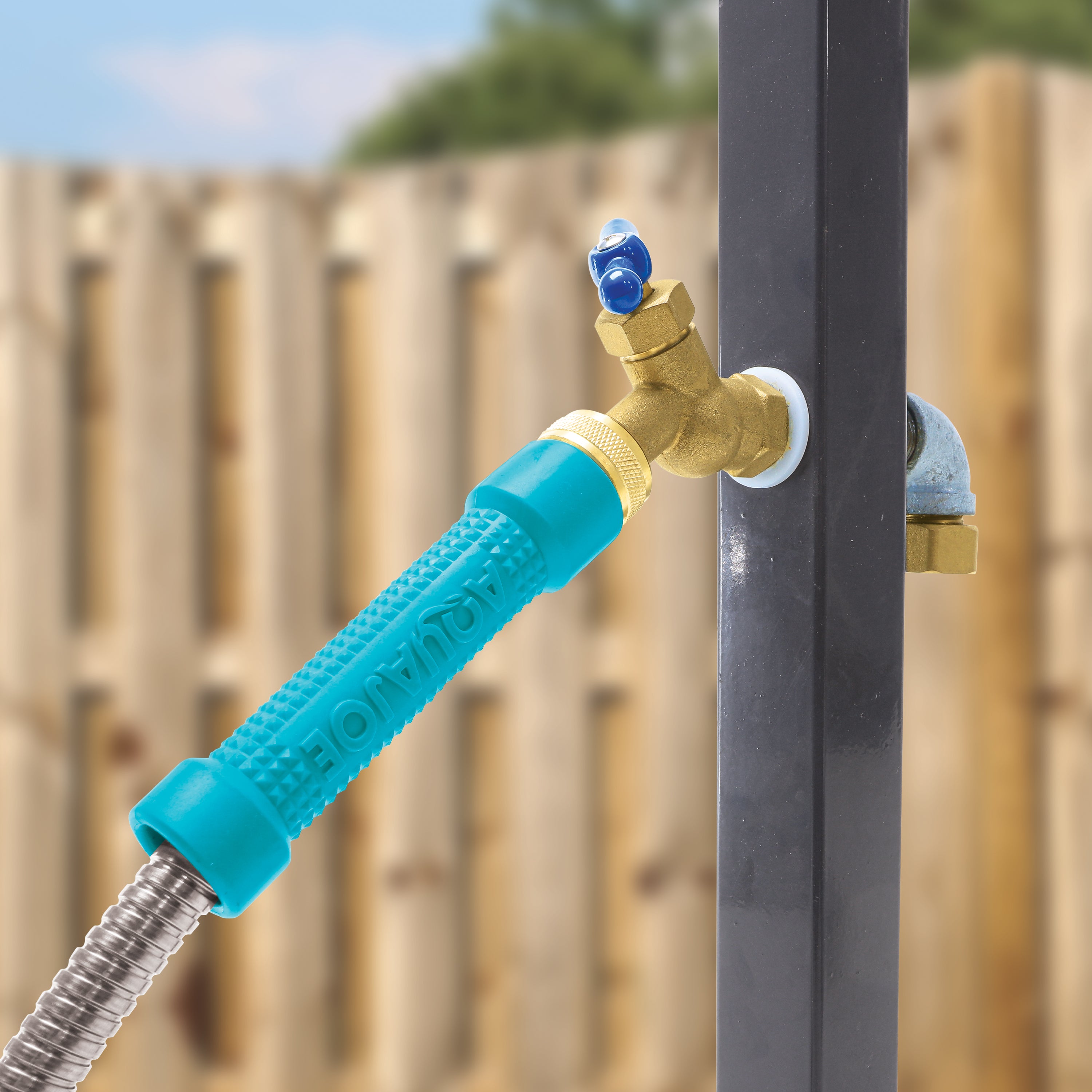Aqua Joe AJSGH75 MAX Heavy Duty Puncture Proof Garden Hose - 75ft 1/2 Inch with Brass Fittings & On/Off Valve | 304 Stainless Steel Spiral Construction | Perfect for Lawn Care, Car Washing & Outdoor Watering