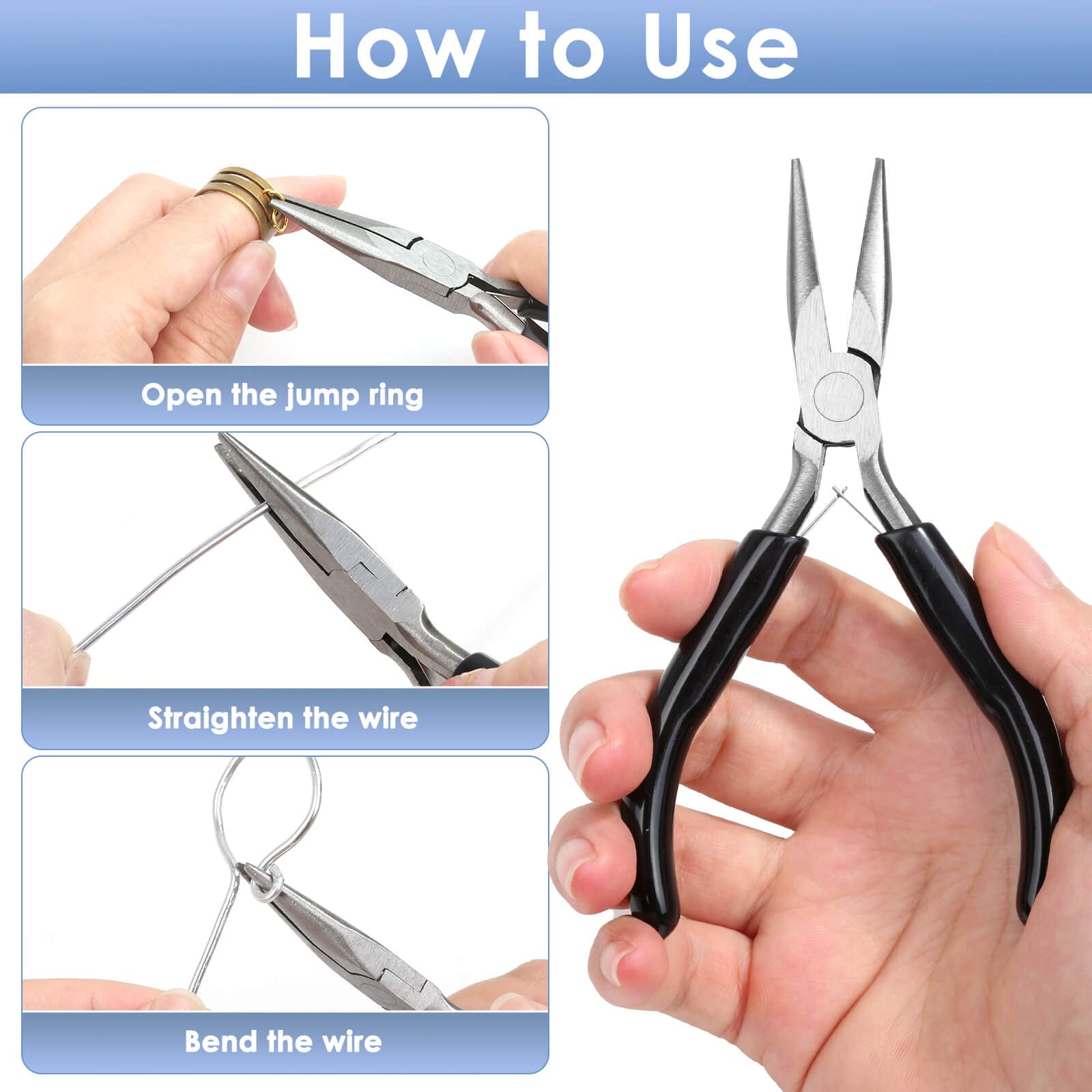 Billbotk Chain Nose Pliers for Jewelry Making - Professional Flat Nose Jewelry Pliers Set with Comfort Grip - Perfect for Wire Wrapping, Beading, and DIY Craft Projects