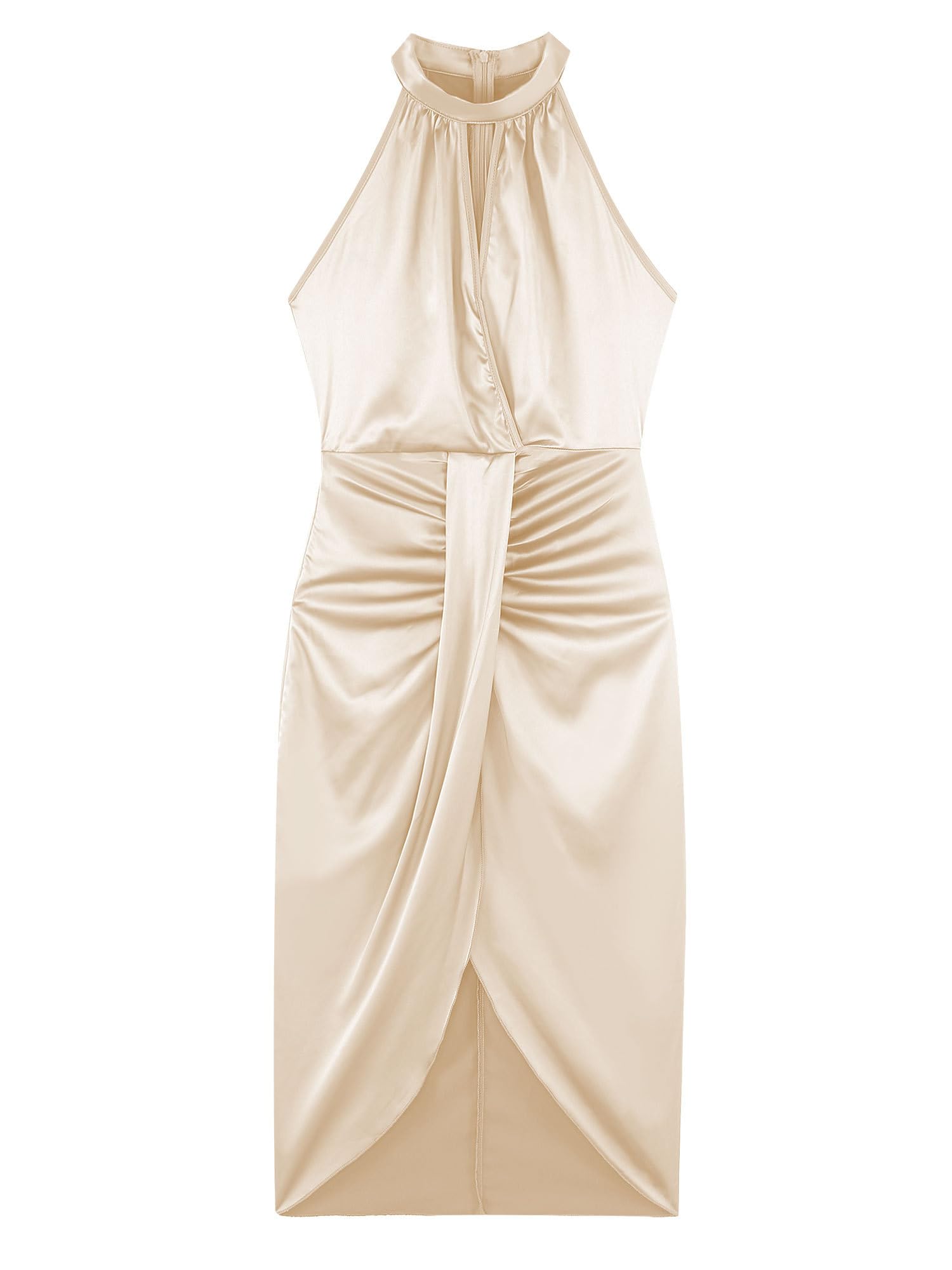 Sexy Women's Sleeveless Halter Ruched Bodycon Dress with High Slit - Perfect for Cocktail Parties, Weddings & Night Out | Elegant Wrap Midi Dress for Special Occasions