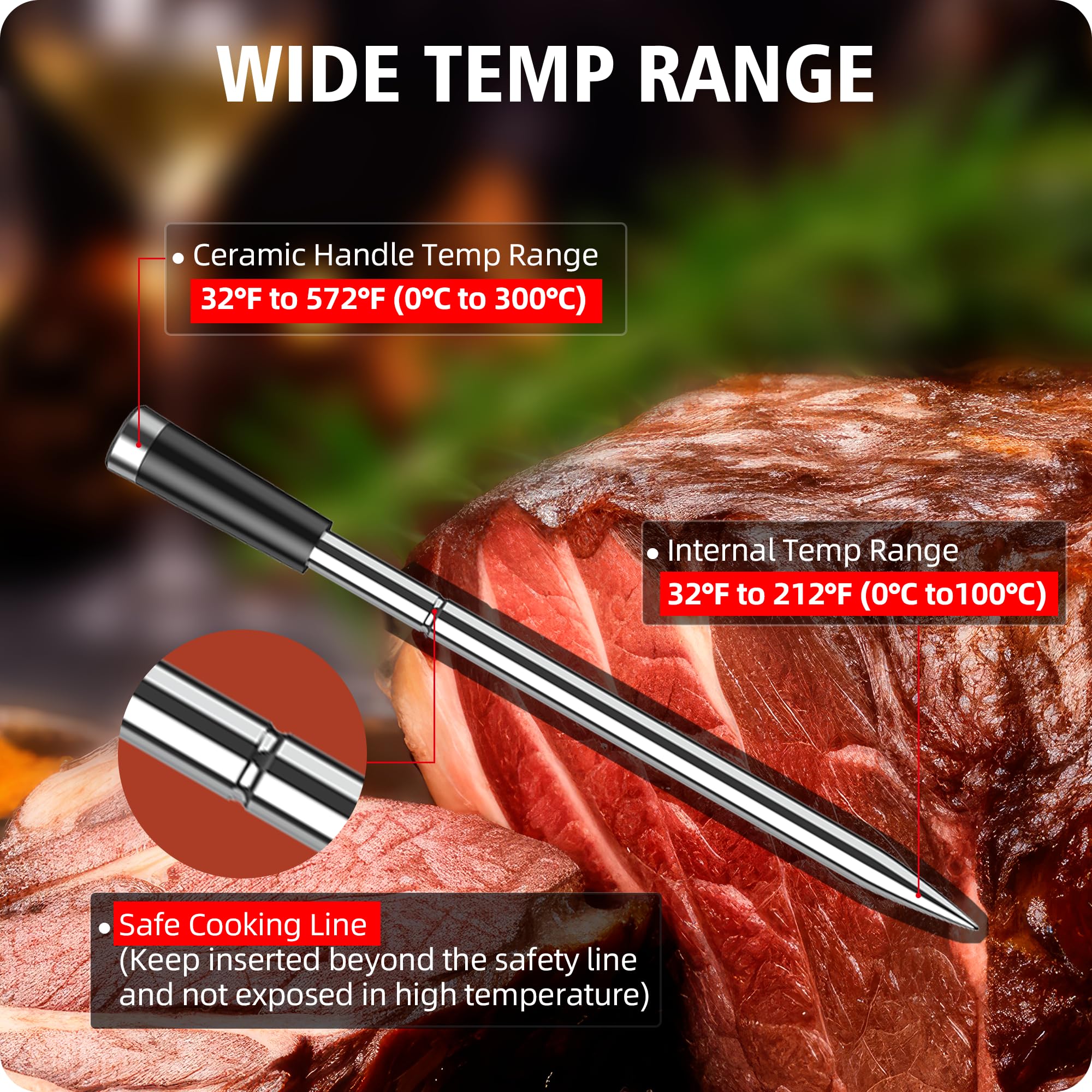 Wireless Meat Thermometer with Dual Probes (Upgraded) - Bluetooth BBQ Thermometer with Large LCD Display & App Control - Smart Cooking Thermometer for Grilling, Oven, Smoker - Perfect for Backyard BBQs, Thanksgiving Turkey & Holiday Roasts